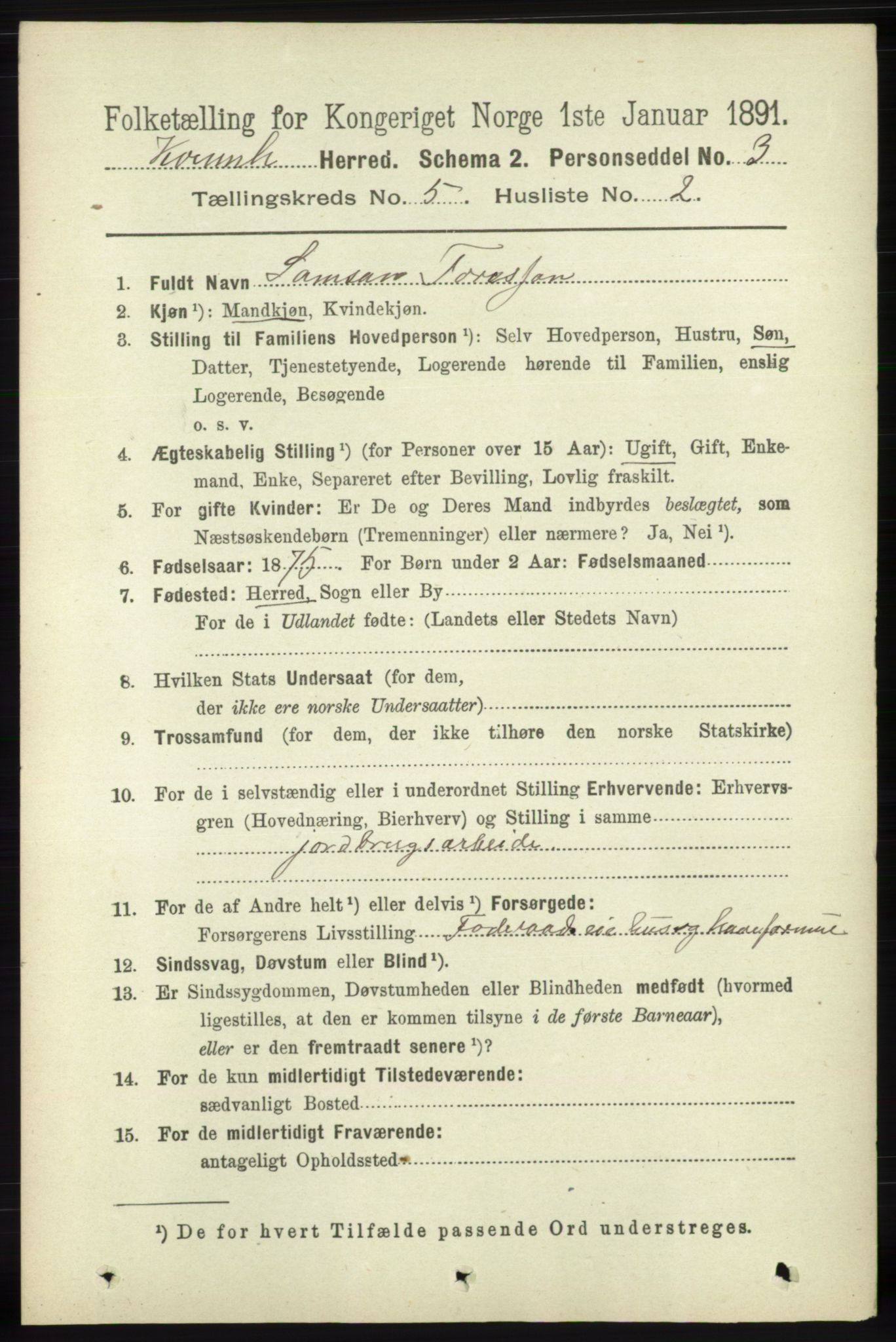 RA, 1891 census for 1224 Kvinnherad, 1891, p. 1749