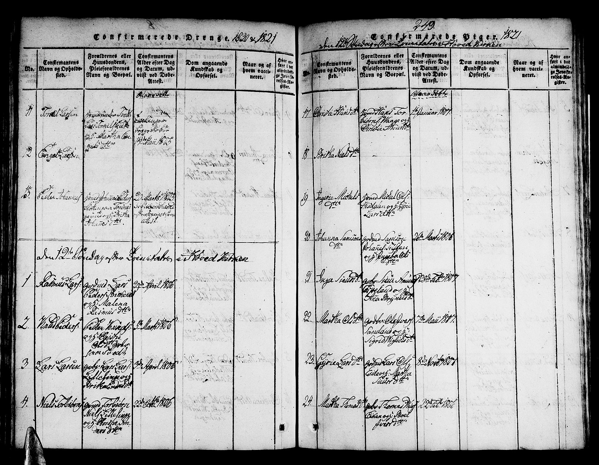 Strandebarm sokneprestembete, AV/SAB-A-78401/H/Haa: Parish register (official) no. A 5, 1816-1826, p. 249