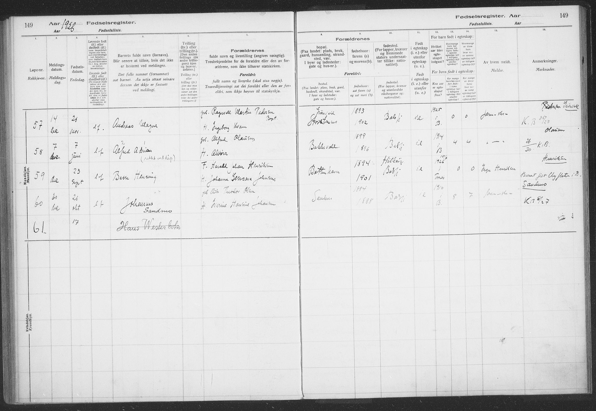Balsfjord sokneprestembete, SATØ/S-1303/H/Hb/L0059: Birth register no. 59, 1916-1930, p. 149