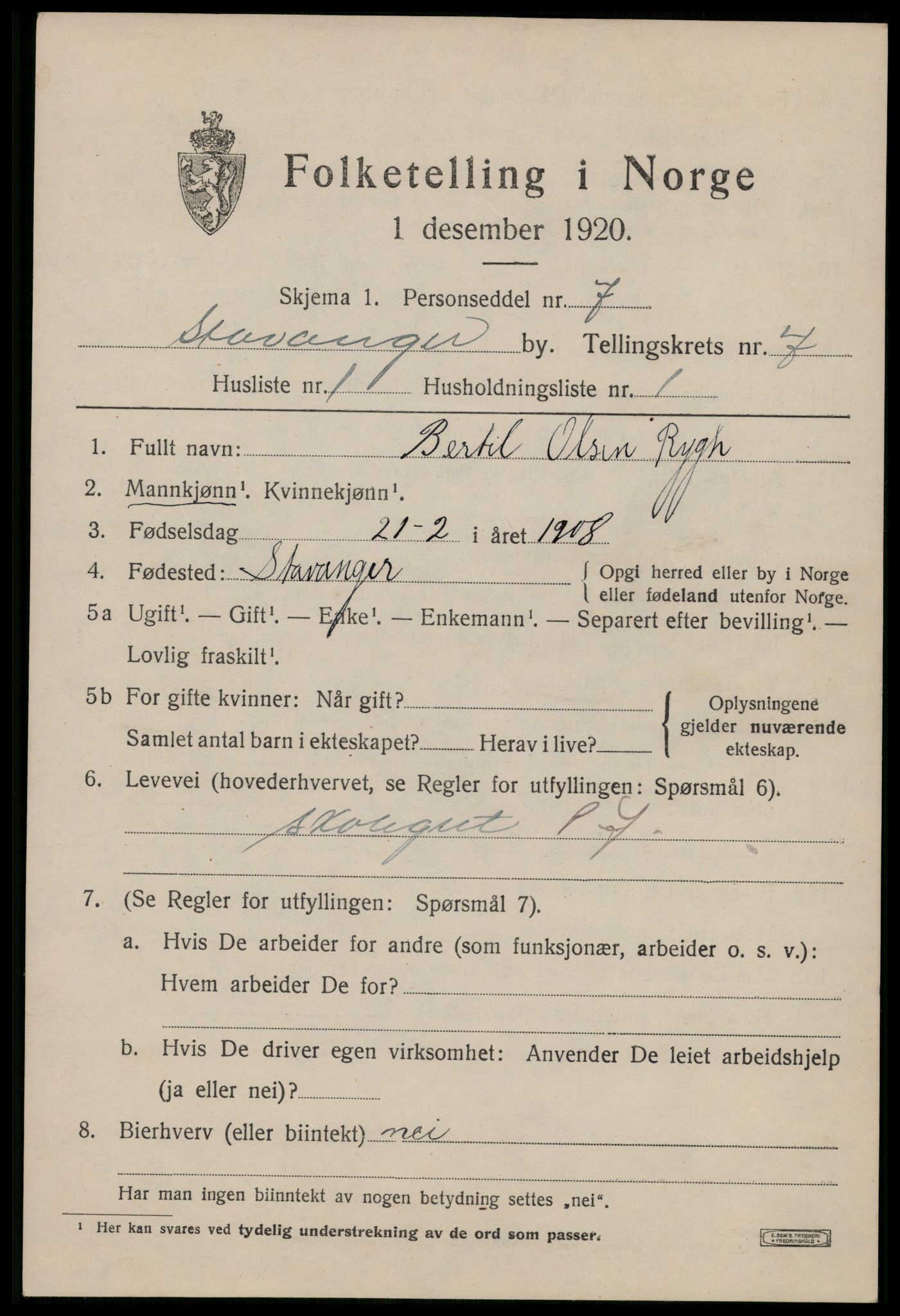 SAST, 1920 census for Stavanger, 1920, p. 44800