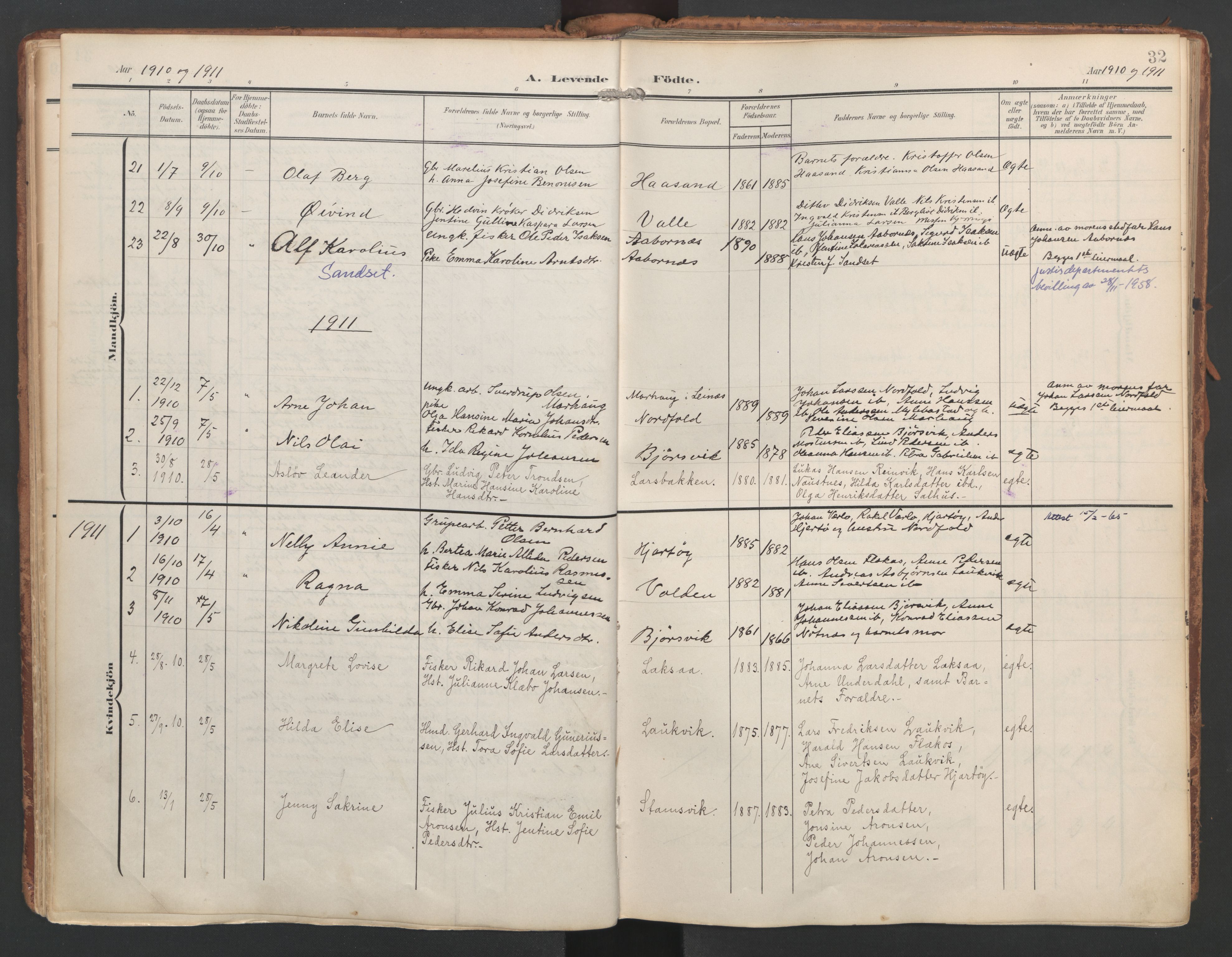 Ministerialprotokoller, klokkerbøker og fødselsregistre - Nordland, SAT/A-1459/858/L0832: Parish register (official) no. 858A02, 1902-1915, p. 32
