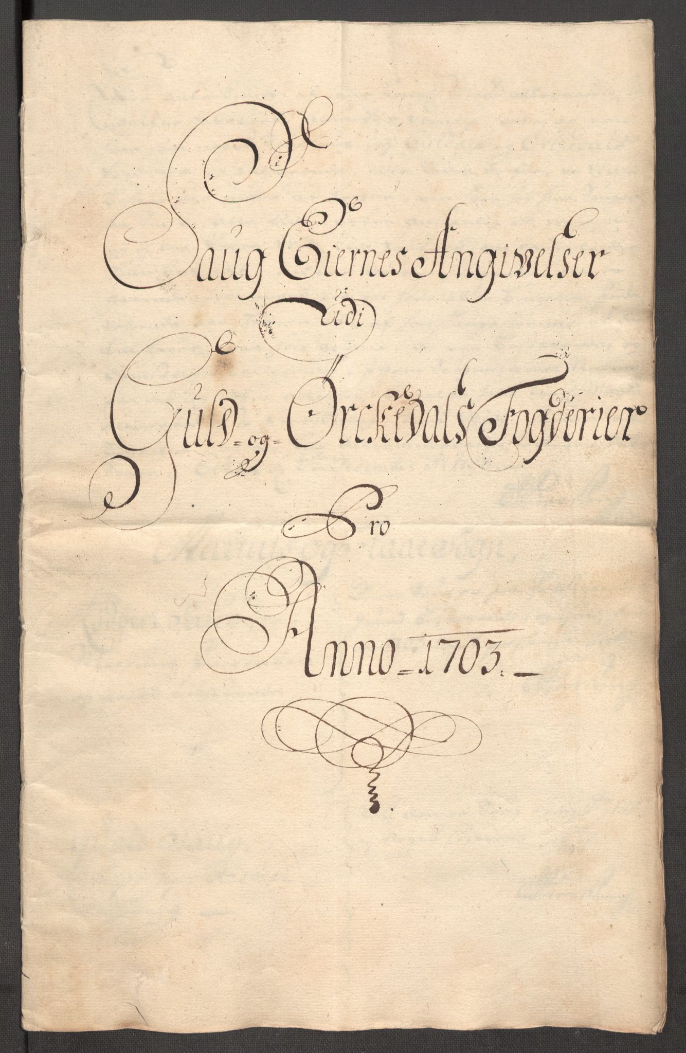 Rentekammeret inntil 1814, Reviderte regnskaper, Fogderegnskap, AV/RA-EA-4092/R60/L3953: Fogderegnskap Orkdal og Gauldal, 1703, p. 297