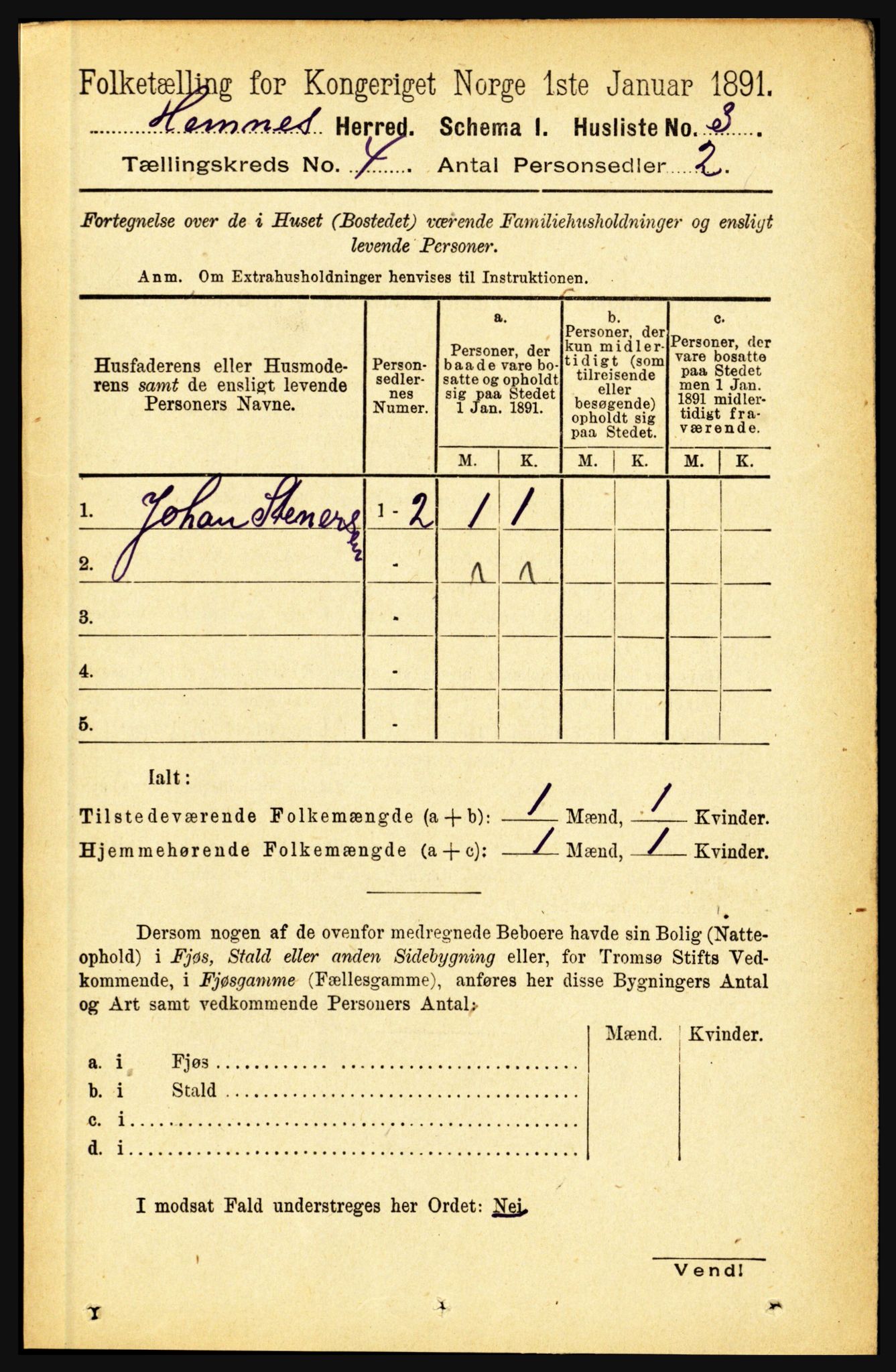 RA, 1891 census for 1832 Hemnes, 1891, p. 2203