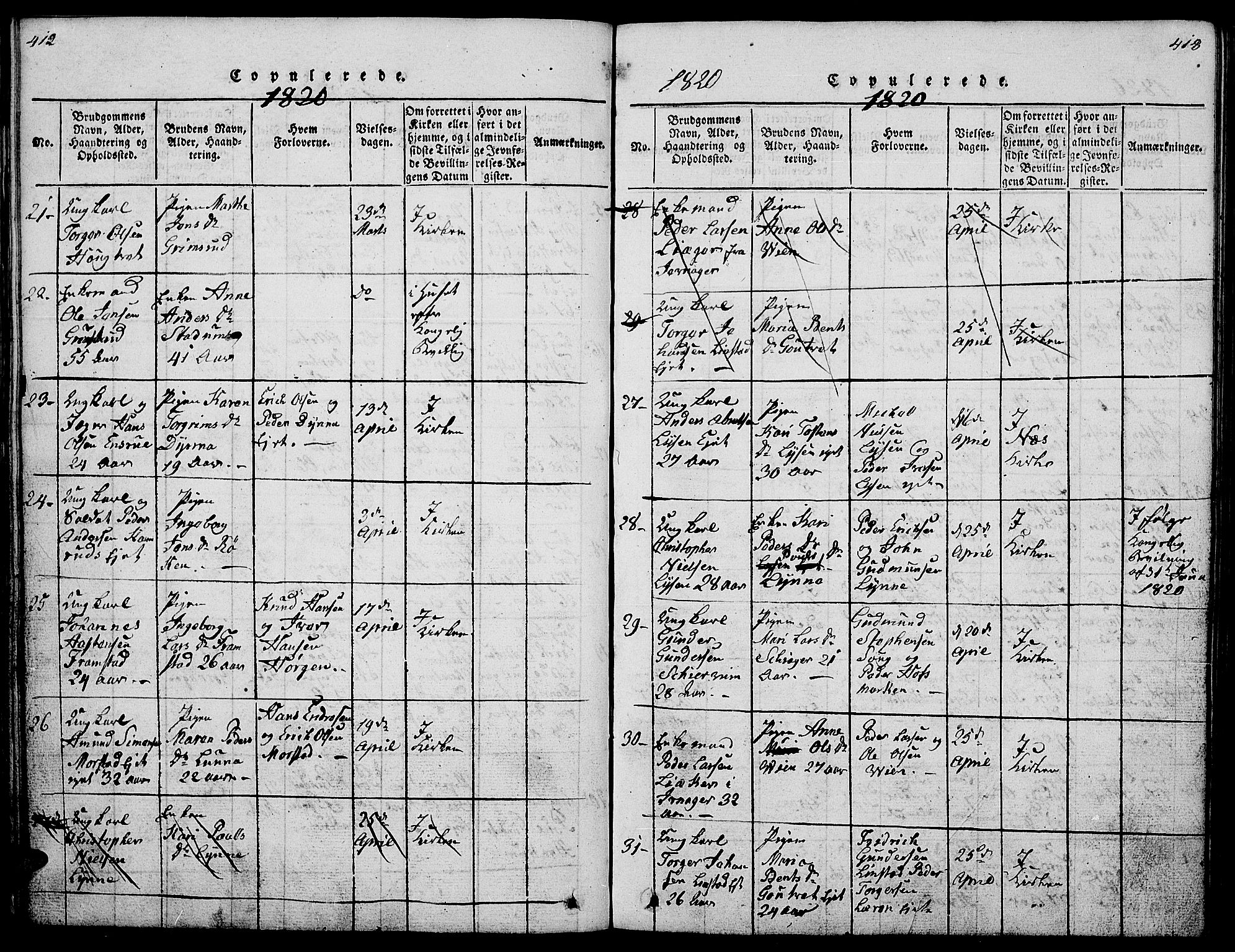 Gran prestekontor, AV/SAH-PREST-112/H/Ha/Hab/L0001: Parish register (copy) no. 1, 1815-1824, p. 412-413