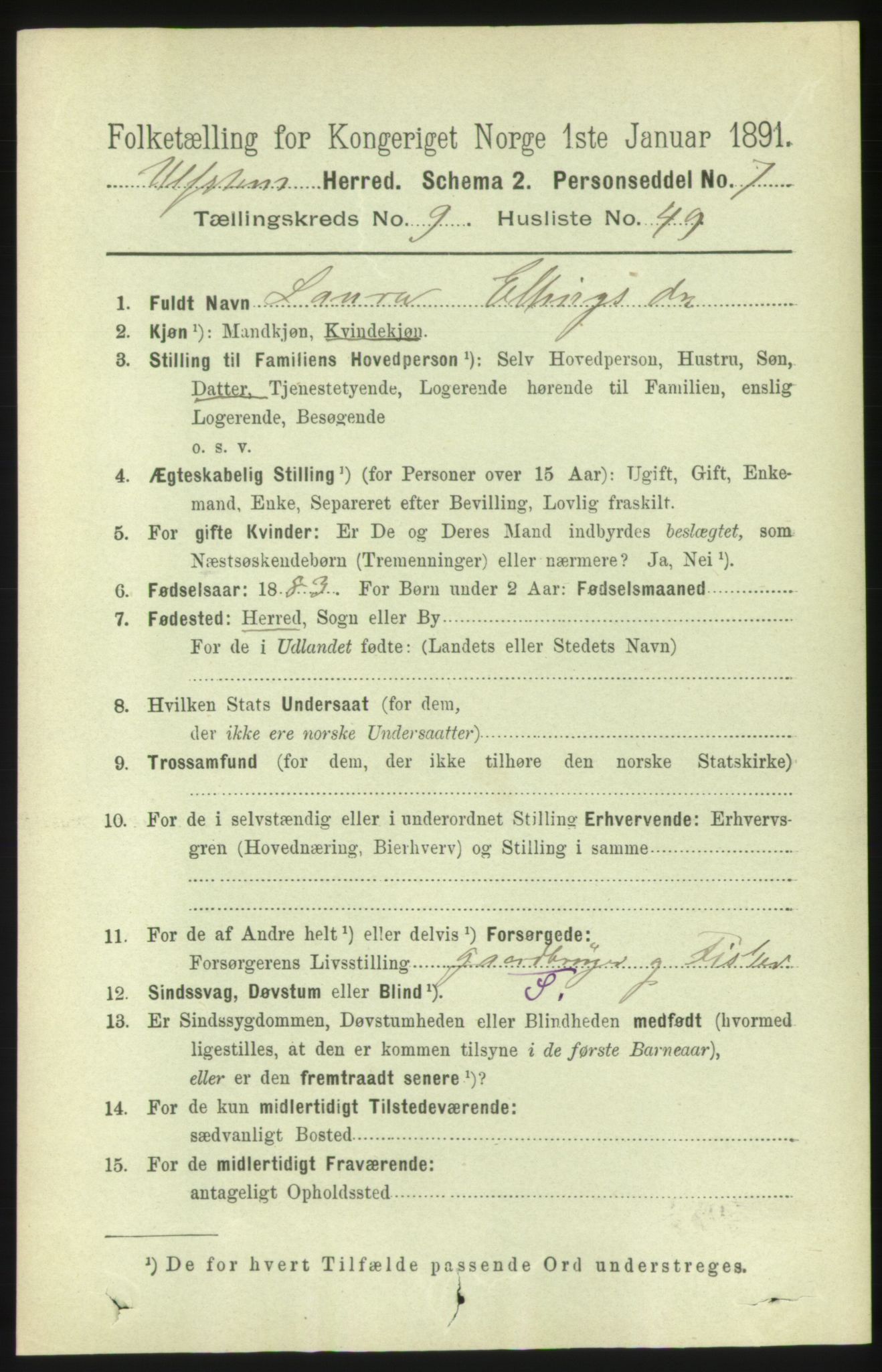 RA, 1891 census for 1516 Ulstein, 1891, p. 3107