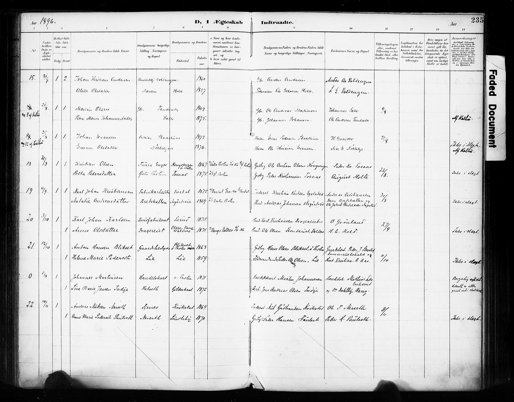 Vestre Toten prestekontor, SAH/PREST-108/H/Ha/Haa/L0011: Parish register (official) no. 11, 1895-1906, p. 235