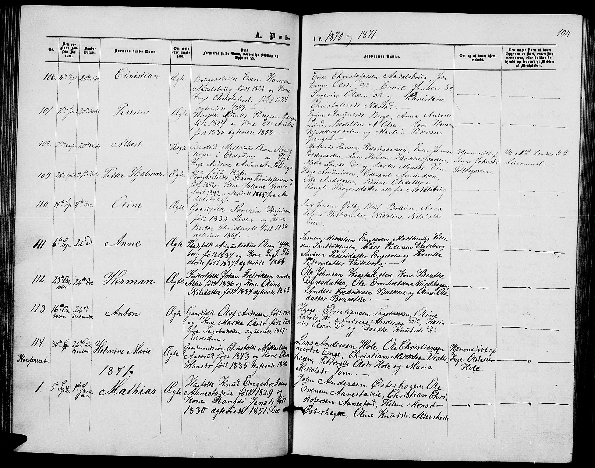 Løten prestekontor, SAH/PREST-022/L/La/L0004: Parish register (copy) no. 4, 1863-1877, p. 104