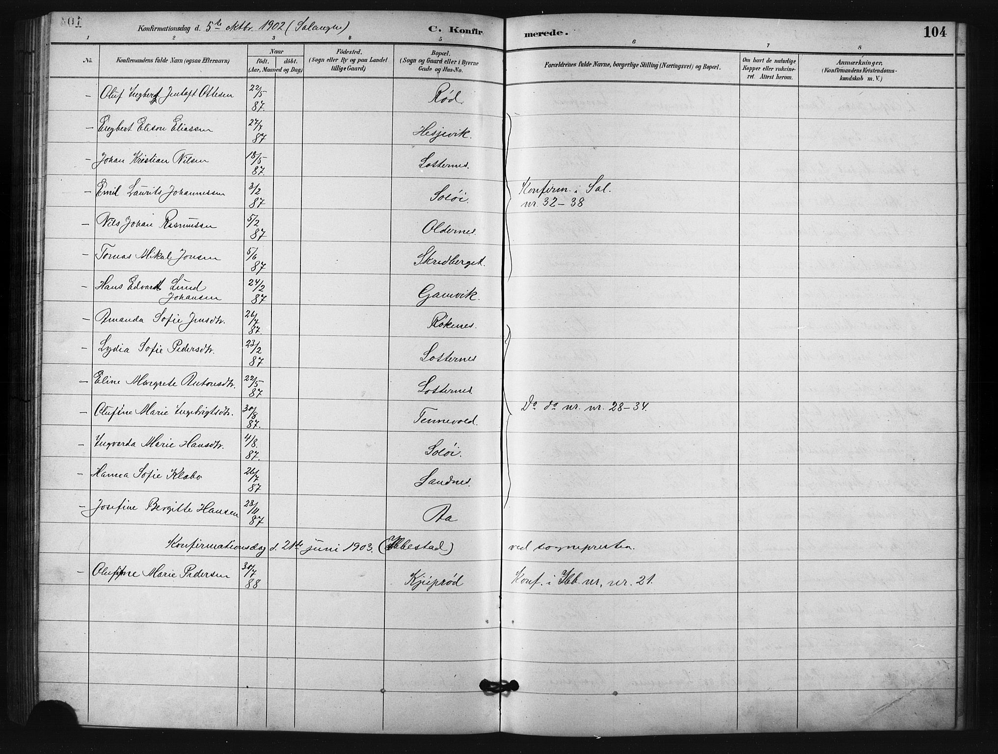 Salangen sokneprestembete, SATØ/S-1324/H/Ha/L0001klokker: Parish register (copy) no. 1, 1893-1910, p. 104