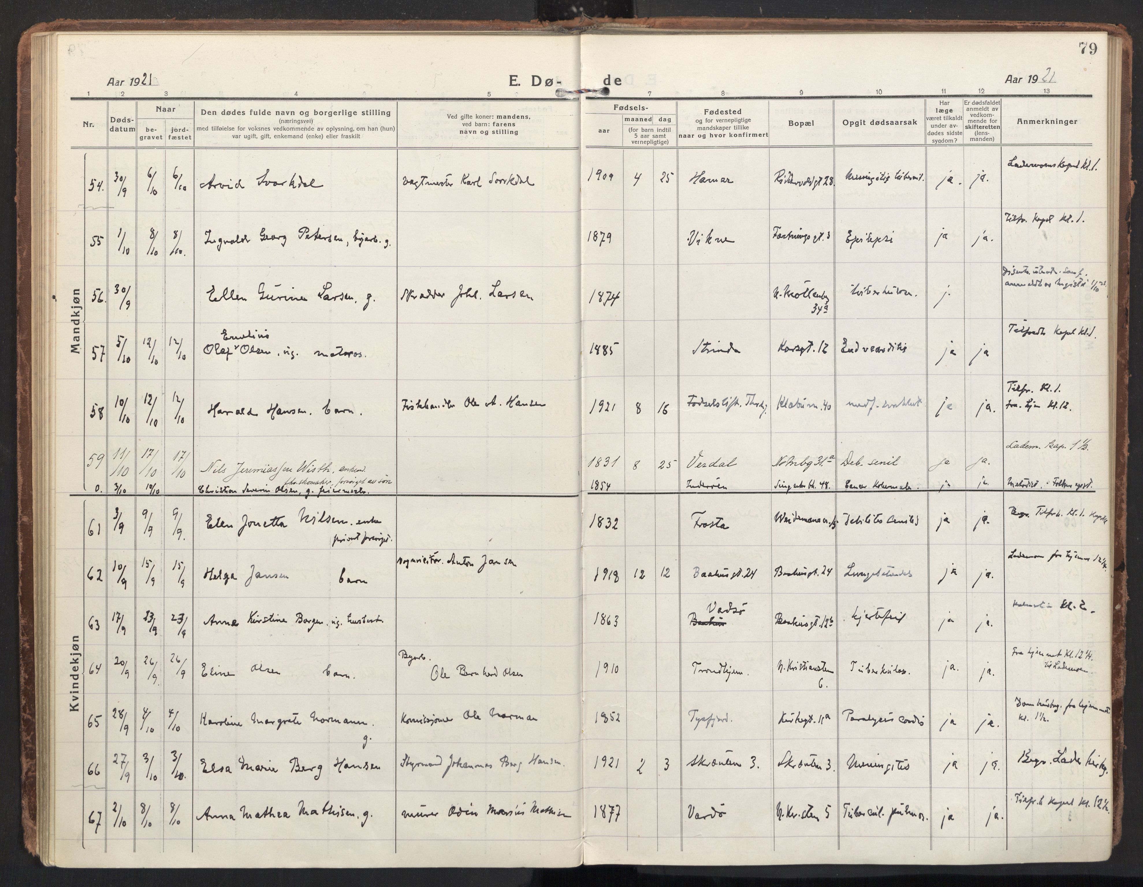 Ministerialprotokoller, klokkerbøker og fødselsregistre - Sør-Trøndelag, AV/SAT-A-1456/604/L0207: Parish register (official) no. 604A27, 1917-1933, p. 79