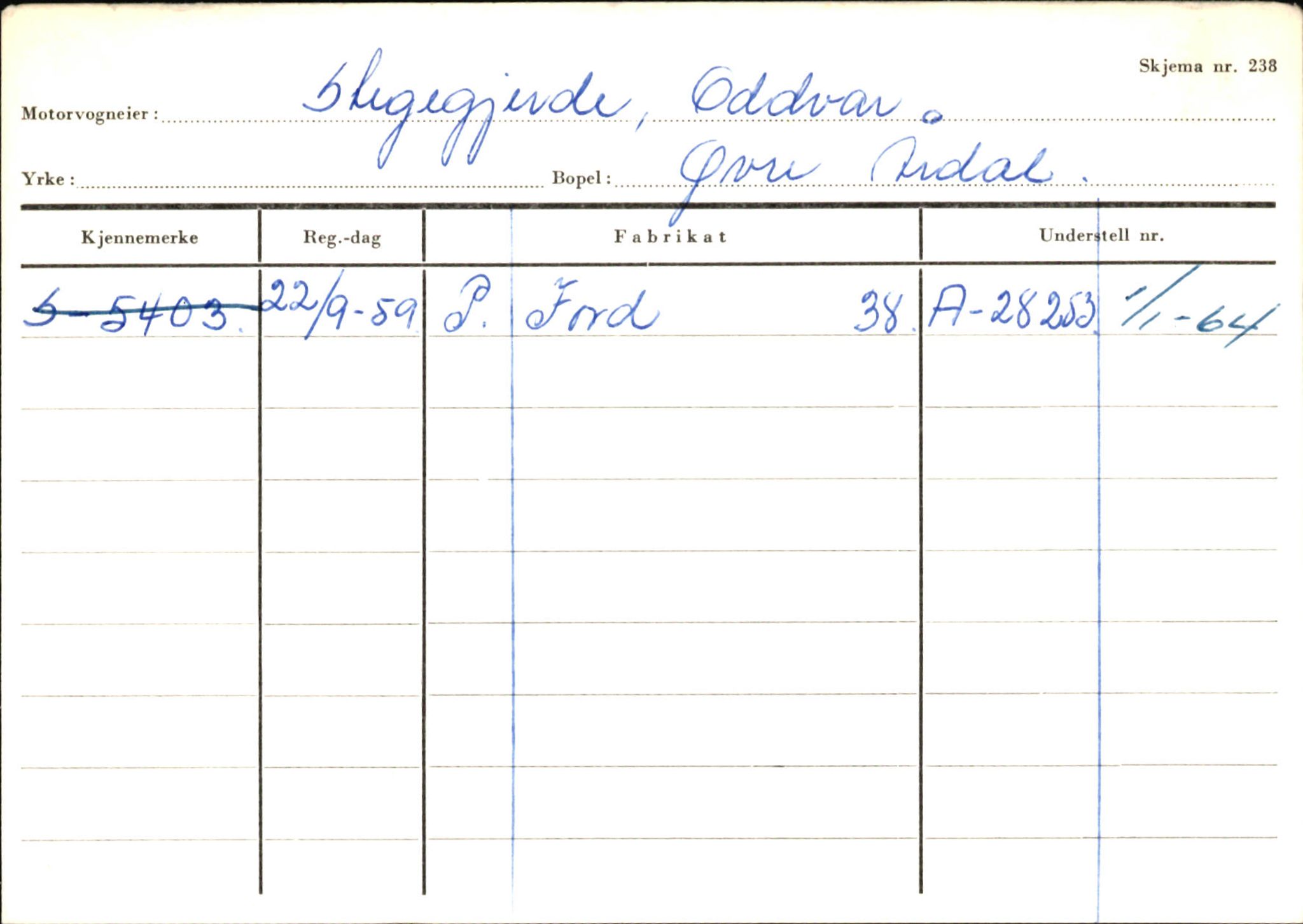 Statens vegvesen, Sogn og Fjordane vegkontor, SAB/A-5301/4/F/L0146: Registerkort Årdal R-Å samt diverse kort, 1945-1975, p. 566