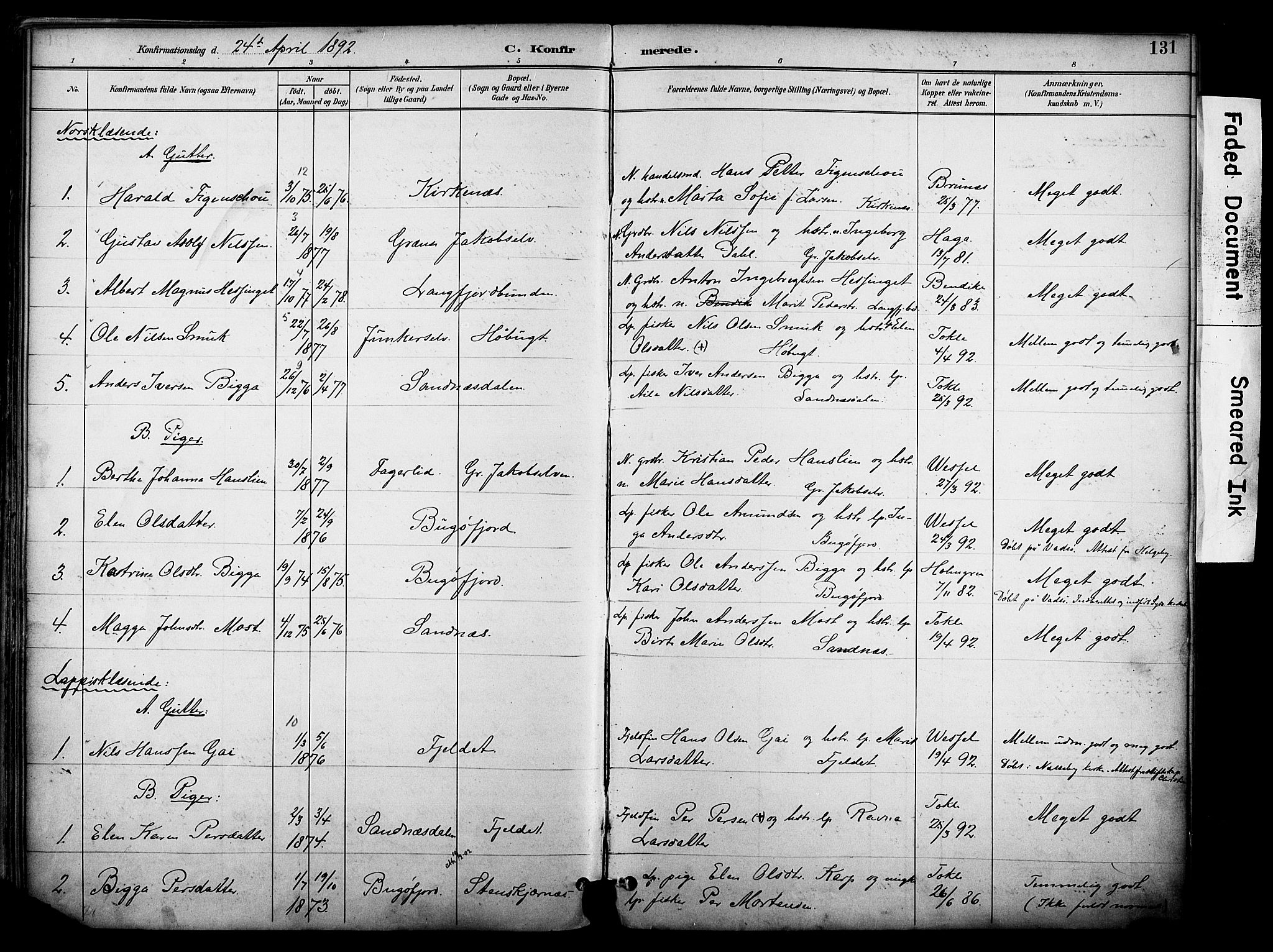 Sør-Varanger sokneprestkontor, AV/SATØ-S-1331/H/Ha/L0004kirke: Parish register (official) no. 4, 1891-1908, p. 131