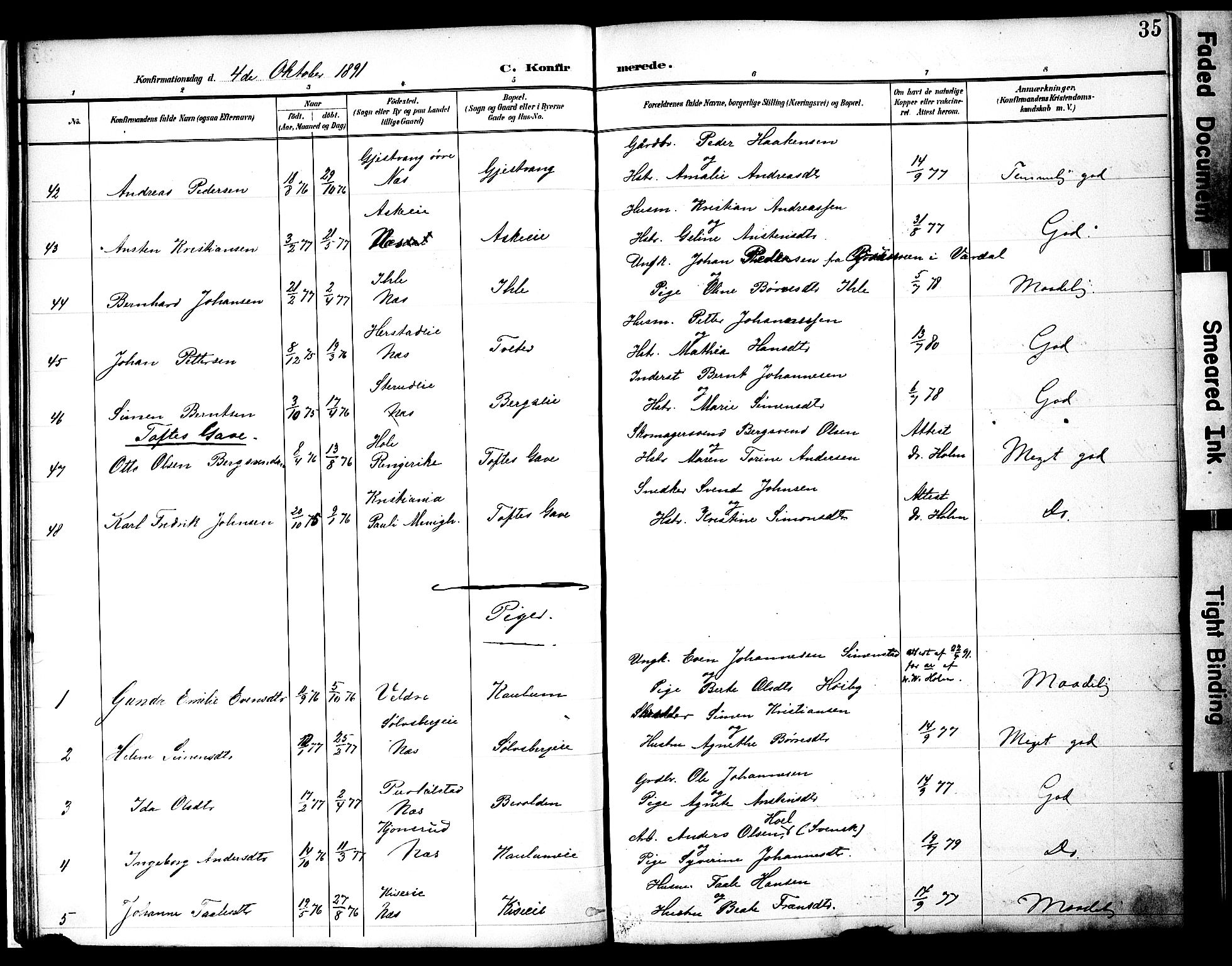 Nes prestekontor, Hedmark, AV/SAH-PREST-020/K/Ka/L0010: Parish register (official) no. 10, 1887-1905, p. 35