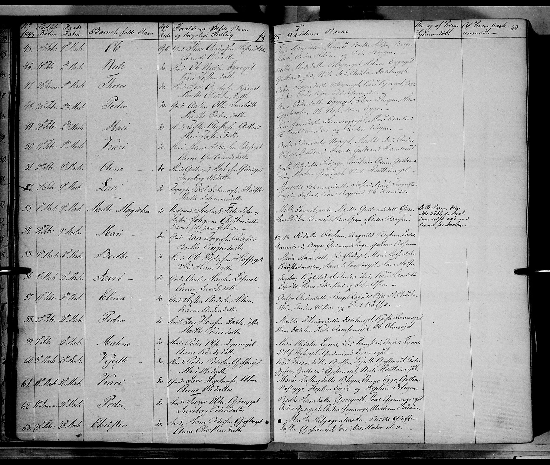 Gran prestekontor, SAH/PREST-112/H/Ha/Haa/L0011: Parish register (official) no. 11, 1842-1856, p. 62-63