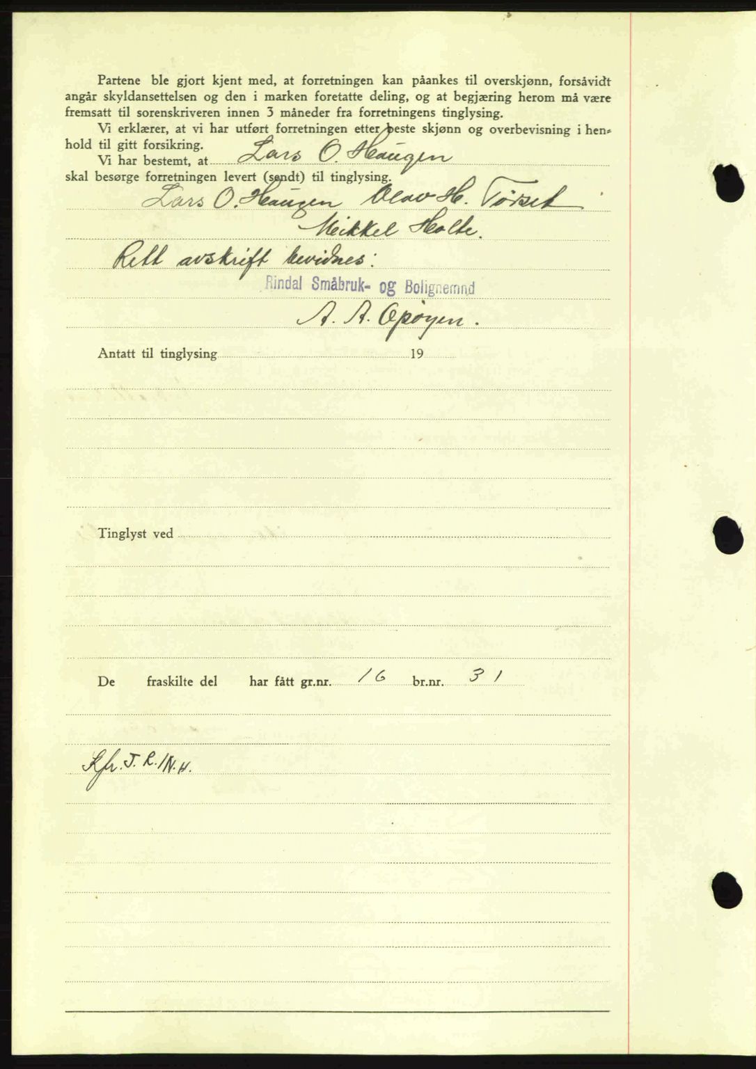 Nordmøre sorenskriveri, AV/SAT-A-4132/1/2/2Ca: Mortgage book no. A98, 1944-1944, Diary no: : 1654/1944