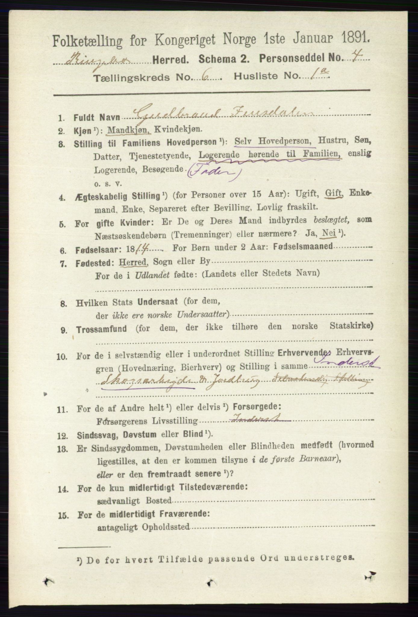 RA, 1891 census for 0520 Ringebu, 1891, p. 2446