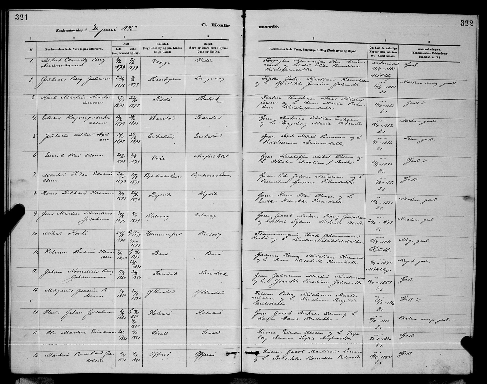 Ministerialprotokoller, klokkerbøker og fødselsregistre - Nordland, AV/SAT-A-1459/872/L1047: Parish register (copy) no. 872C03, 1880-1897, p. 321-322