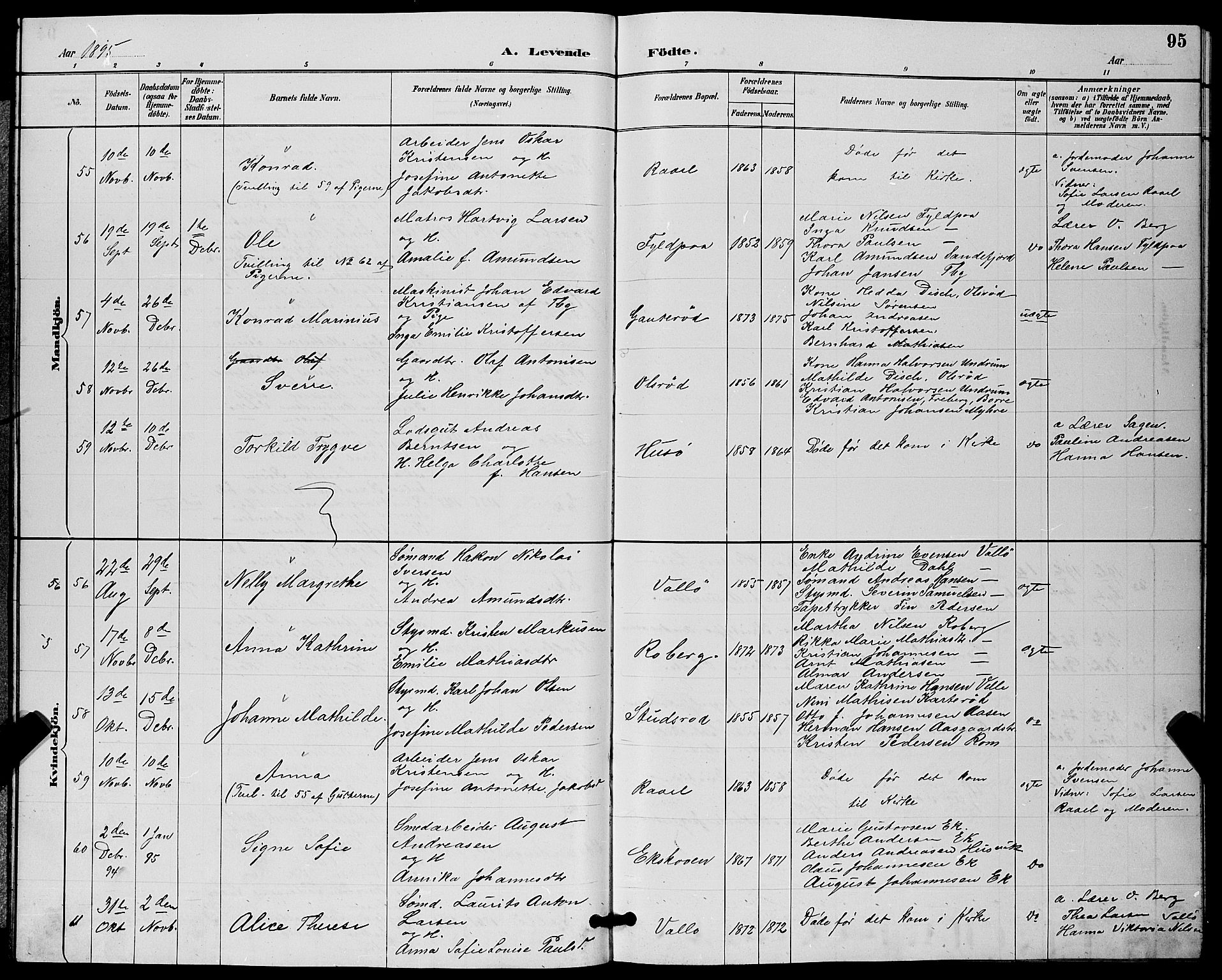 Sem kirkebøker, SAKO/A-5/G/Gb/L0002: Parish register (copy) no. II 2, 1886-1899, p. 95