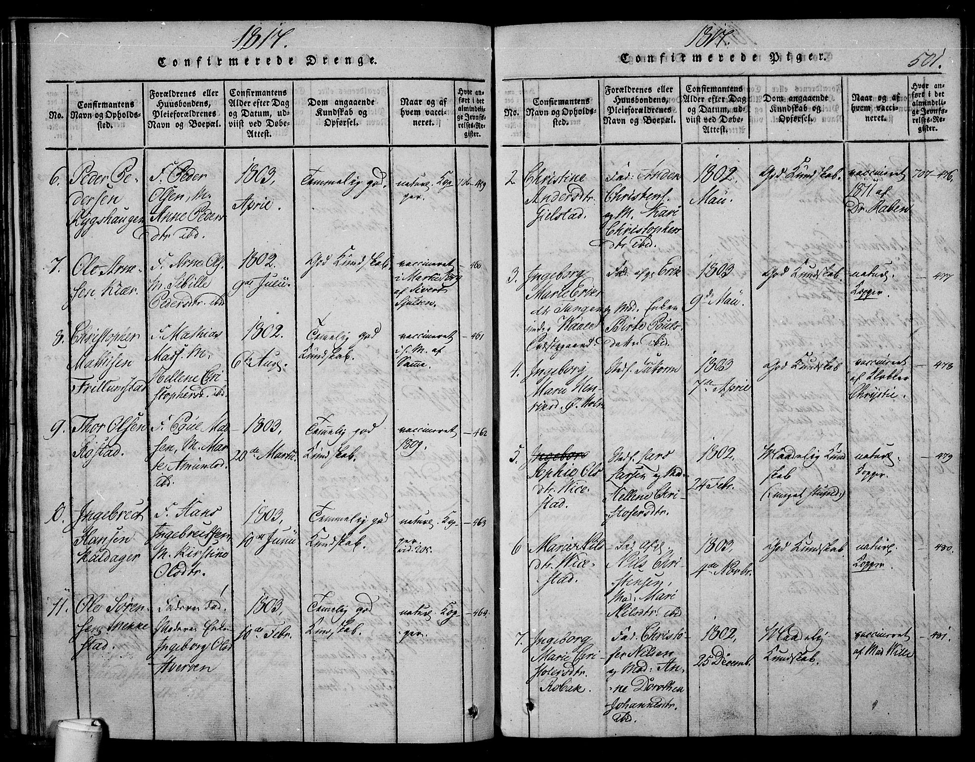 Våle kirkebøker, AV/SAKO-A-334/F/Fa/L0007: Parish register (official) no. I 7, 1814-1824, p. 500-501