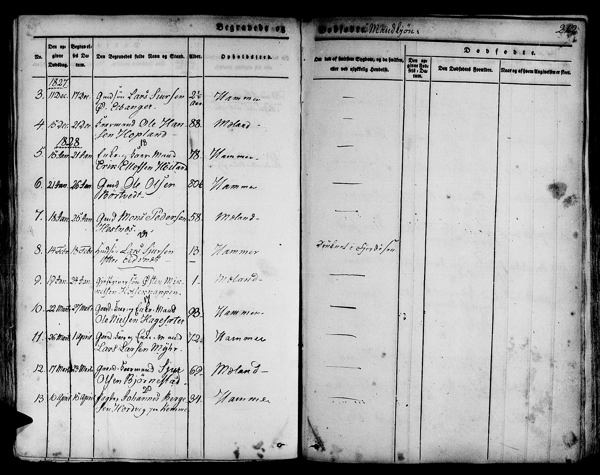 Hamre sokneprestembete, SAB/A-75501/H/Ha/Haa/Haaa/L0011: Parish register (official) no. A 11, 1826-1834, p. 212