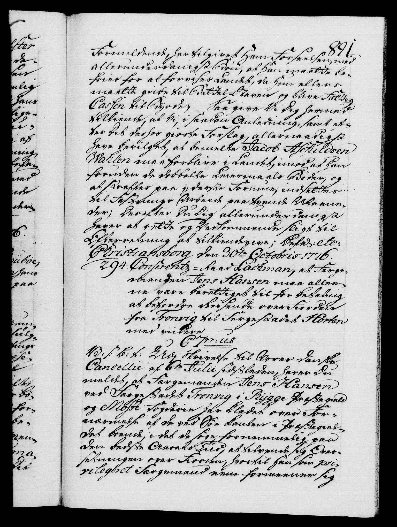 Danske Kanselli 1572-1799, RA/EA-3023/F/Fc/Fca/Fcab/L0041: Norske tegnelser, 1773-1776, p. 891a