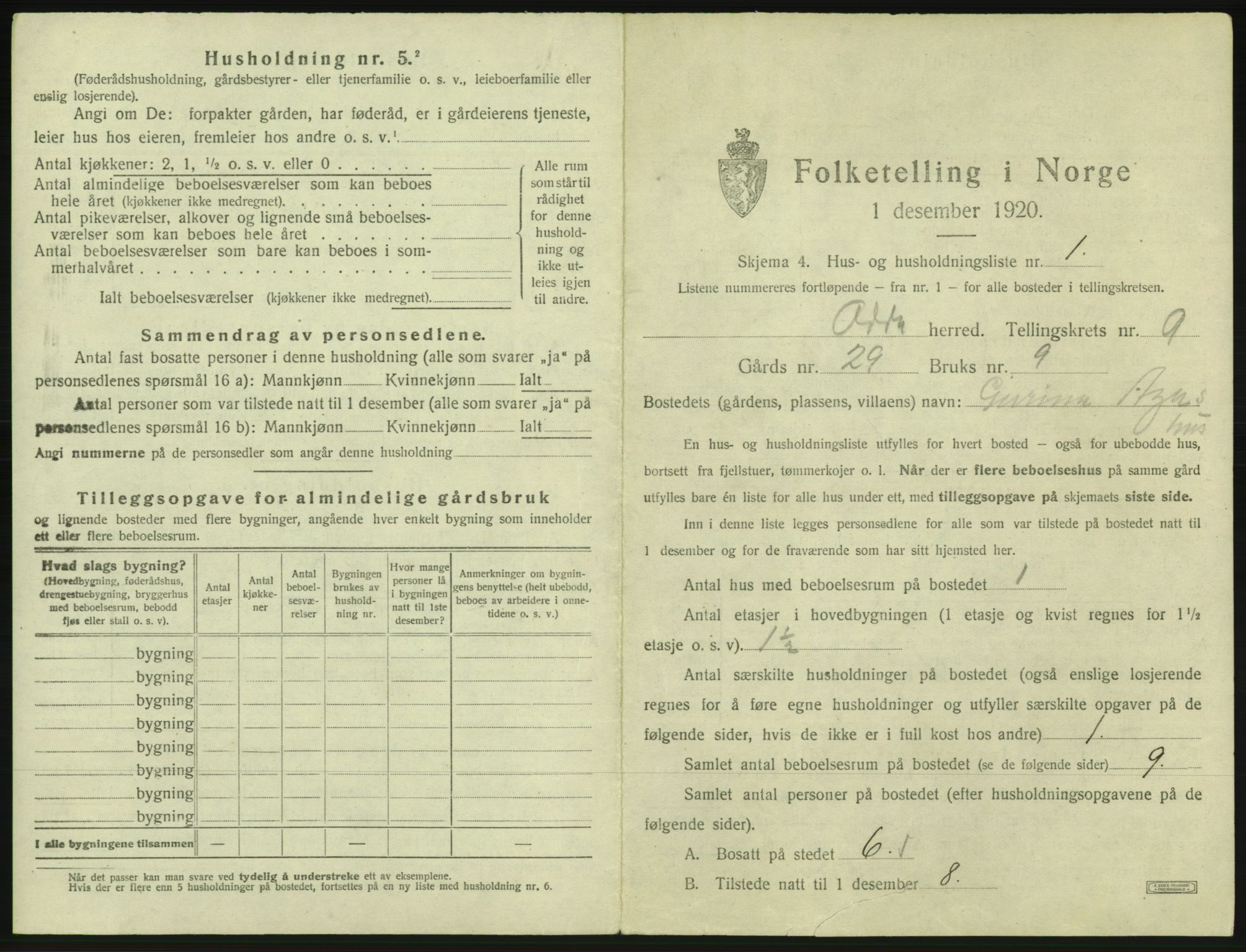 SAB, 1920 census for Odda, 1920, p. 717