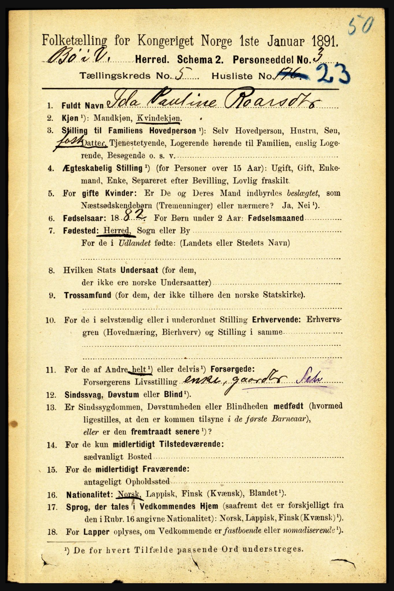 RA, 1891 census for 1867 Bø, 1891, p. 2088