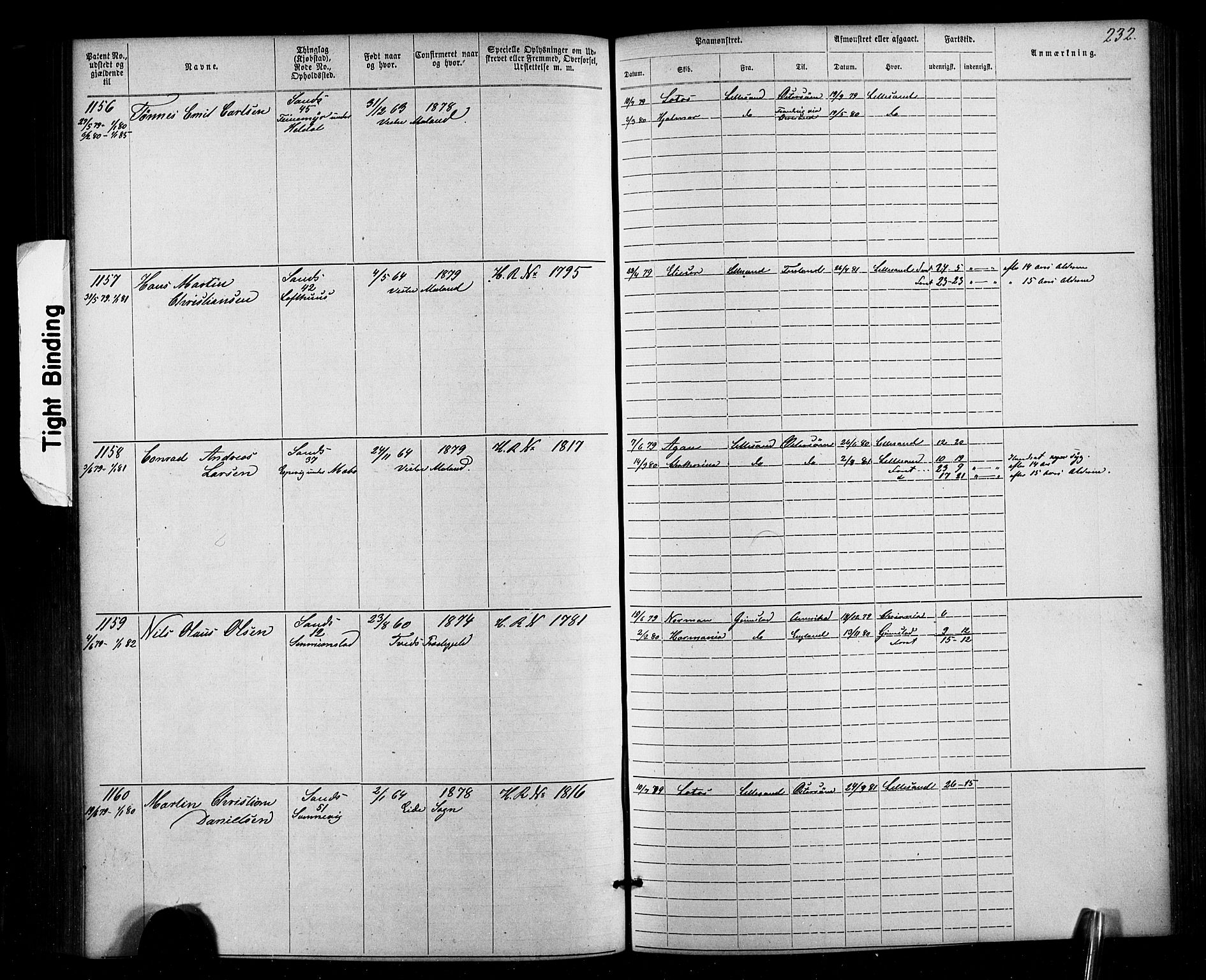 Lillesand mønstringskrets, SAK/2031-0014/F/Fa/L0002: Annotasjonsrulle nr 1-1910 med register, W-8, 1868-1891, p. 238