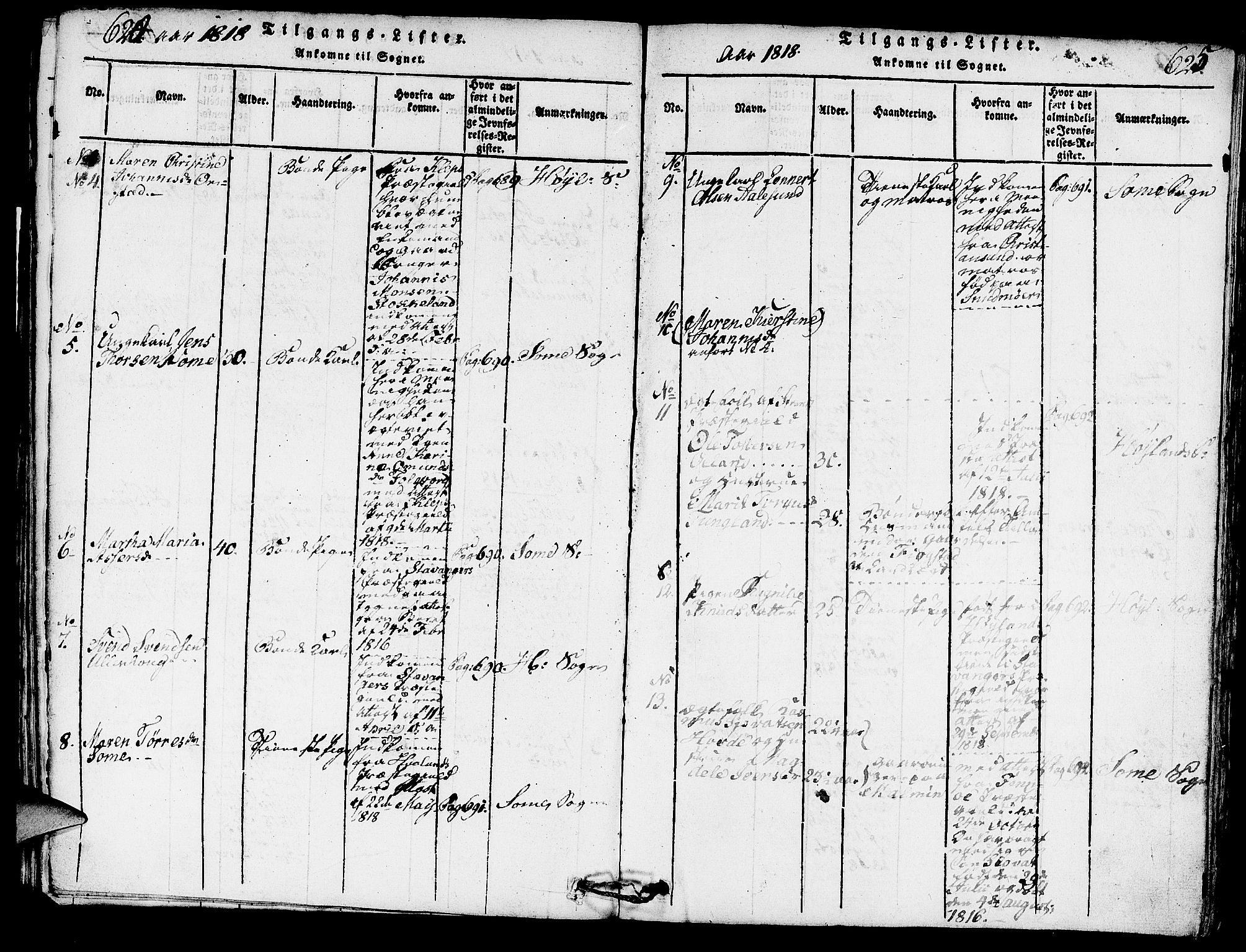 Høyland sokneprestkontor, SAST/A-101799/001/30BA/L0006: Parish register (official) no. A 6, 1815-1825, p. 624-625