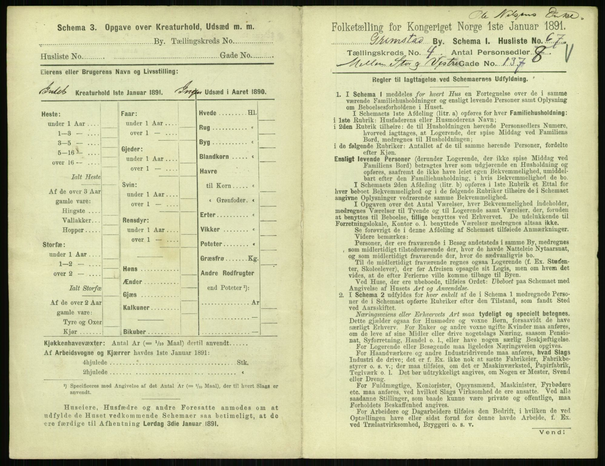 RA, 1891 census for 0904 Grimstad, 1891, p. 566