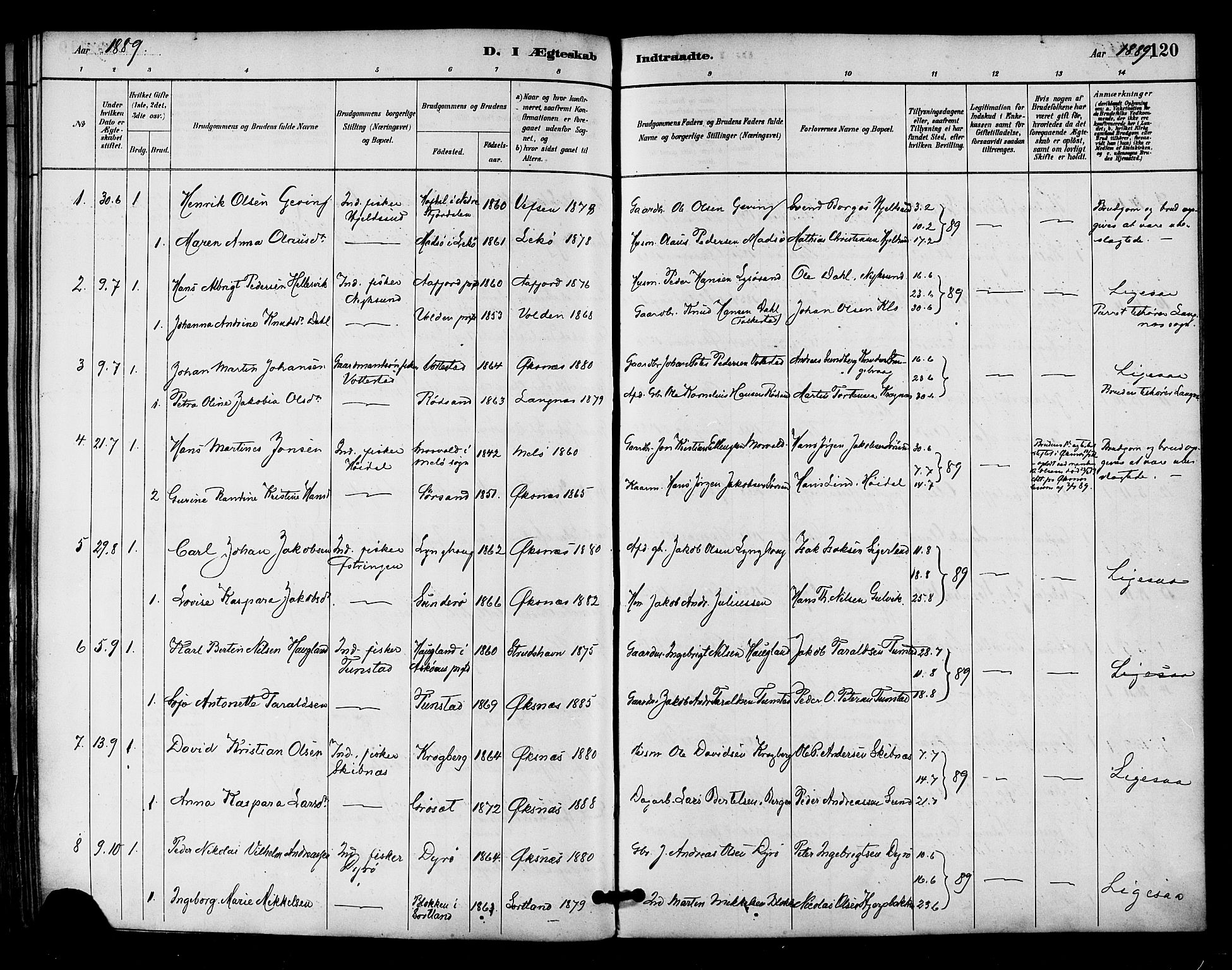 Ministerialprotokoller, klokkerbøker og fødselsregistre - Nordland, AV/SAT-A-1459/893/L1337: Parish register (official) no. 893A09, 1885-1893, p. 120