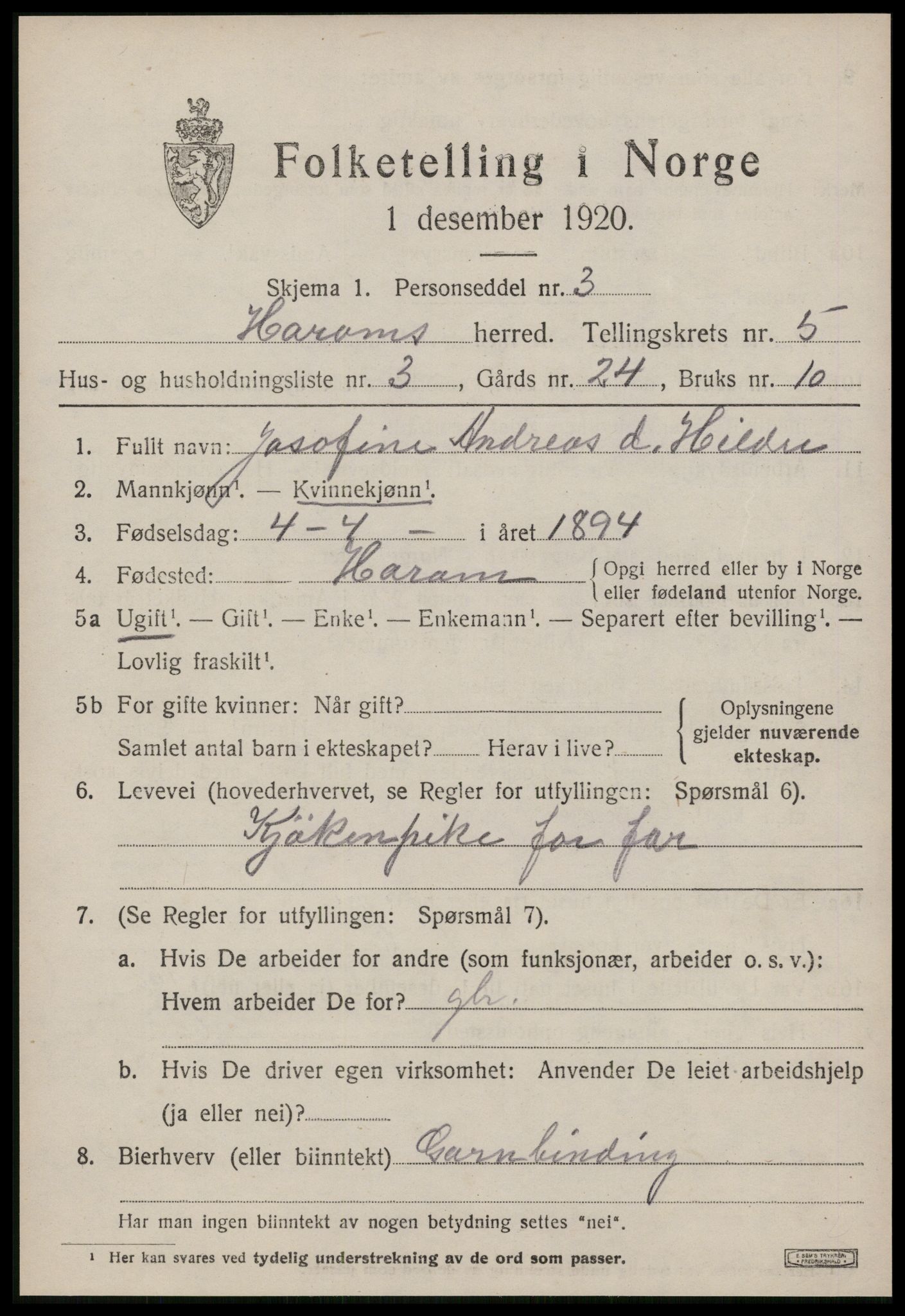 SAT, 1920 census for Haram, 1920, p. 2831