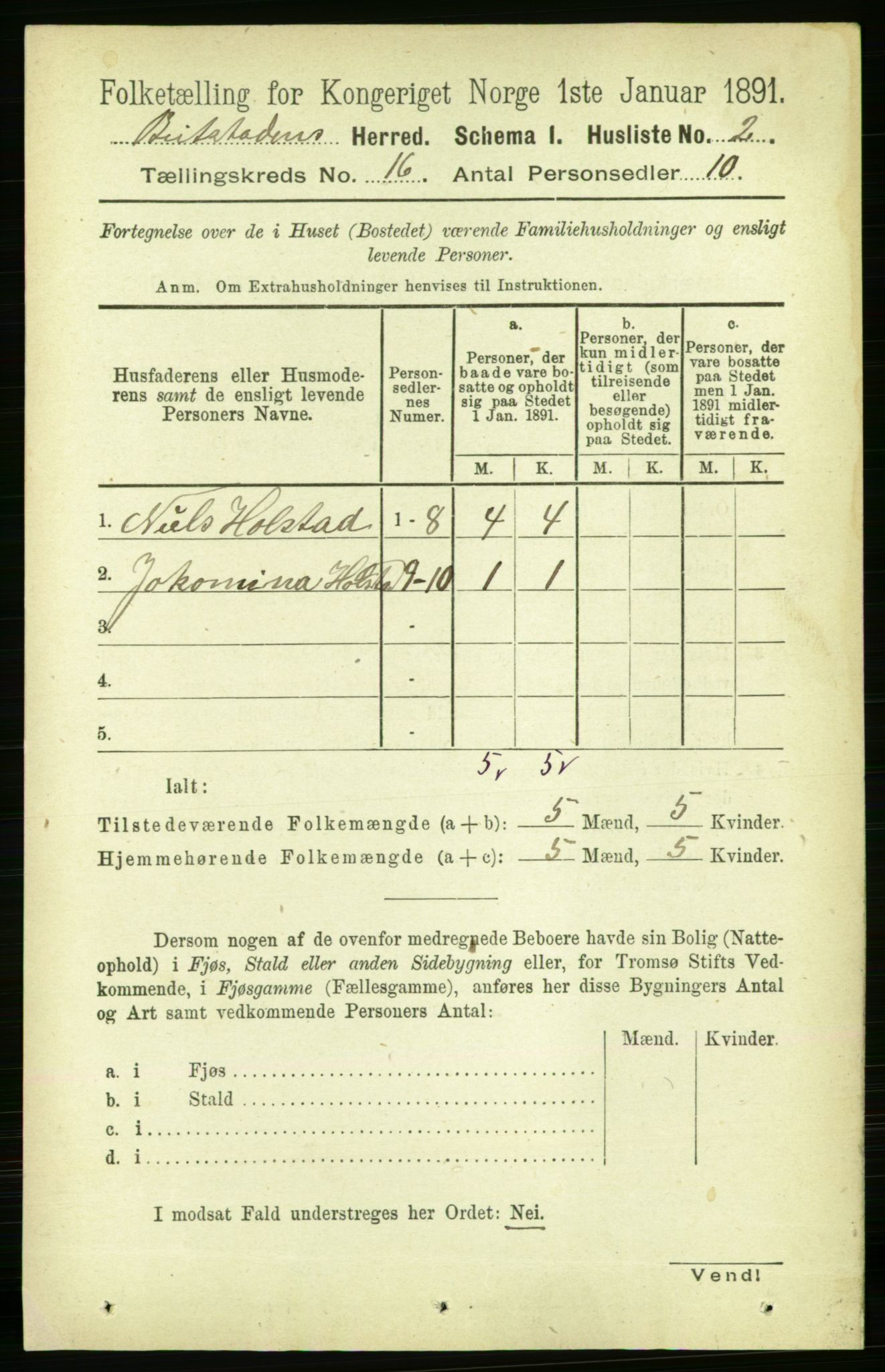 RA, 1891 census for 1727 Beitstad, 1891, p. 4144