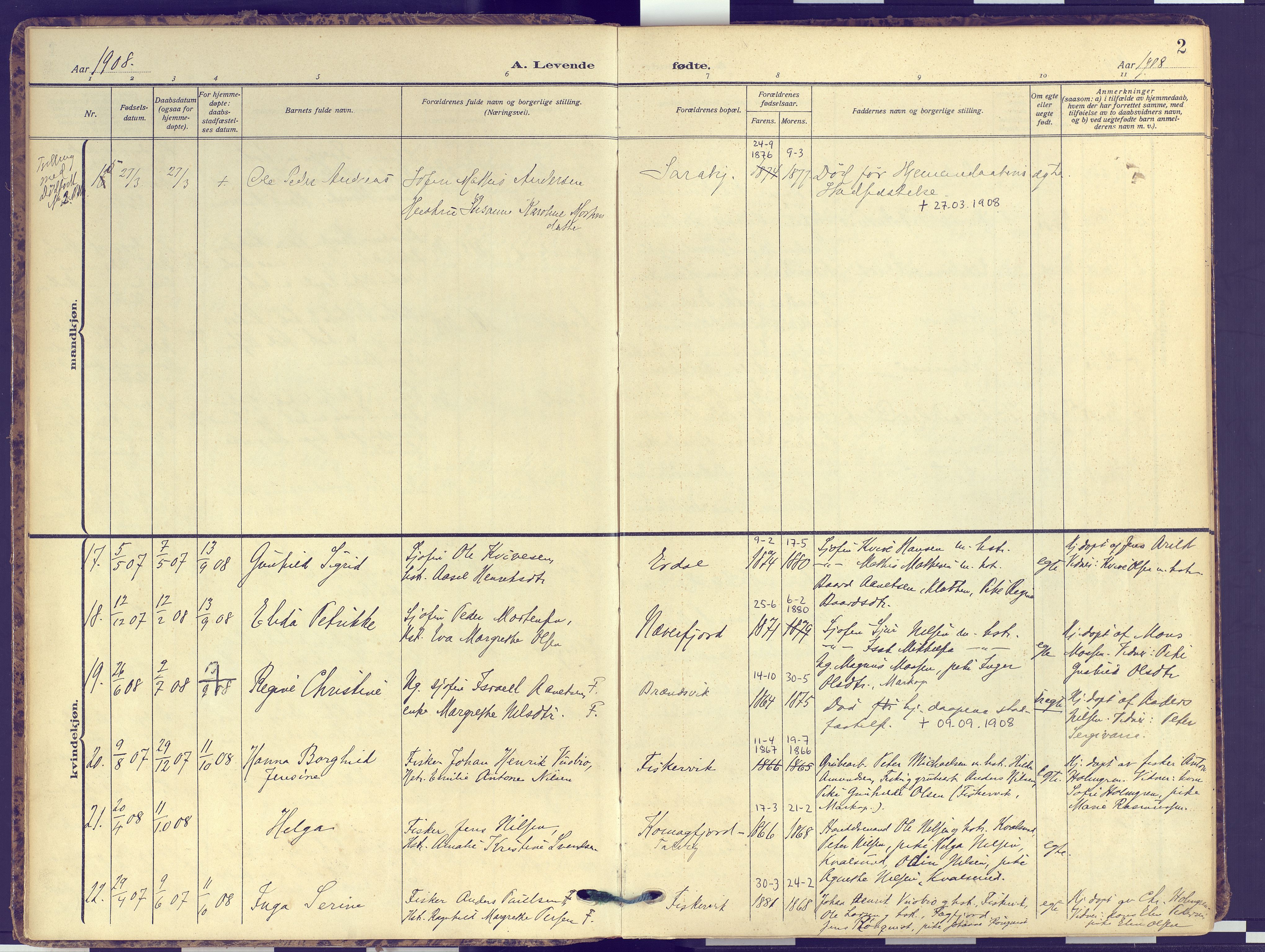 Hammerfest sokneprestkontor, SATØ/S-1347: Parish register (official) no. 16, 1908-1923, p. 2