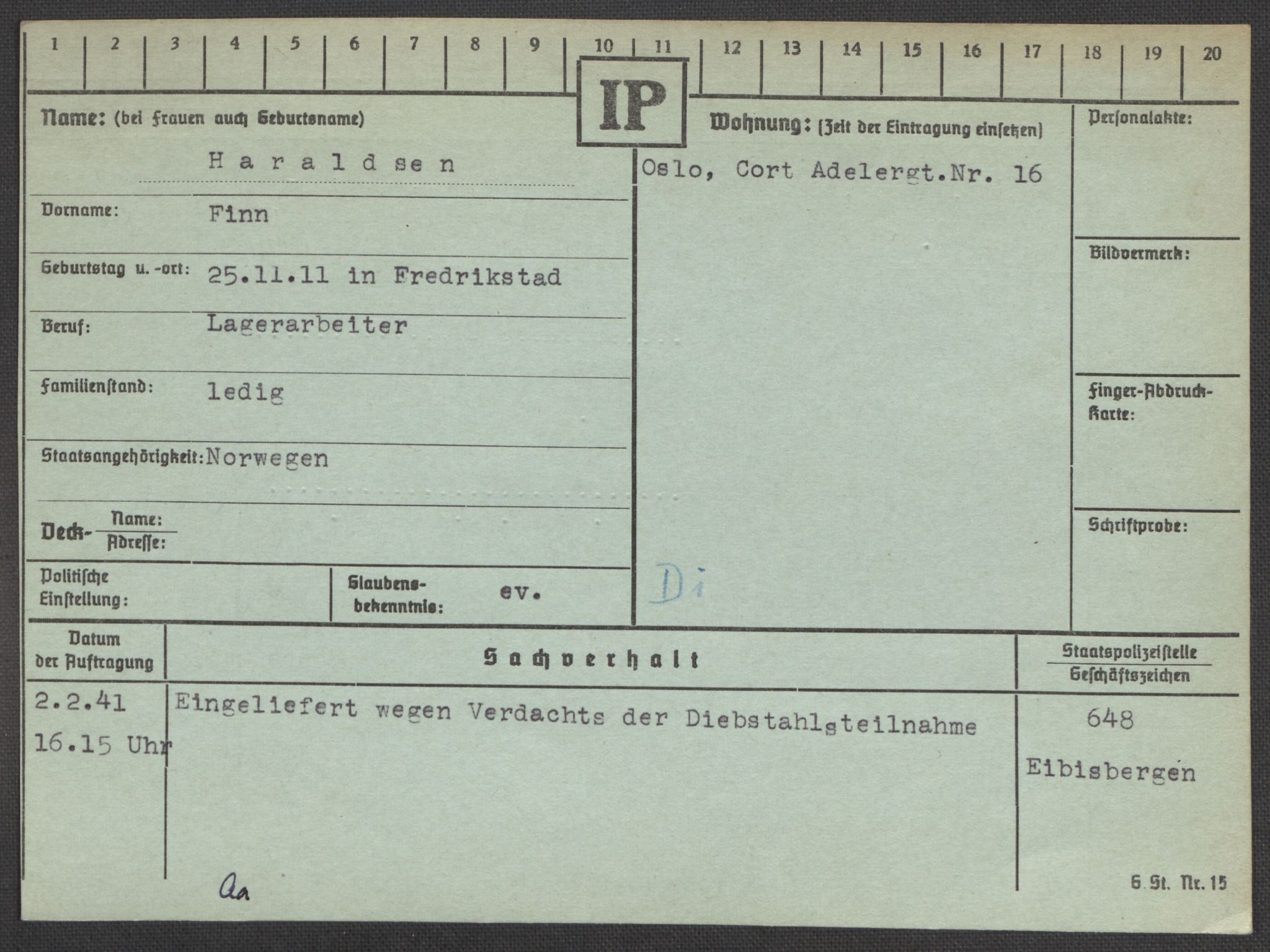 Befehlshaber der Sicherheitspolizei und des SD, AV/RA-RAFA-5969/E/Ea/Eaa/L0004: Register over norske fanger i Møllergata 19: Hal-Hæ, 1940-1945, p. 595