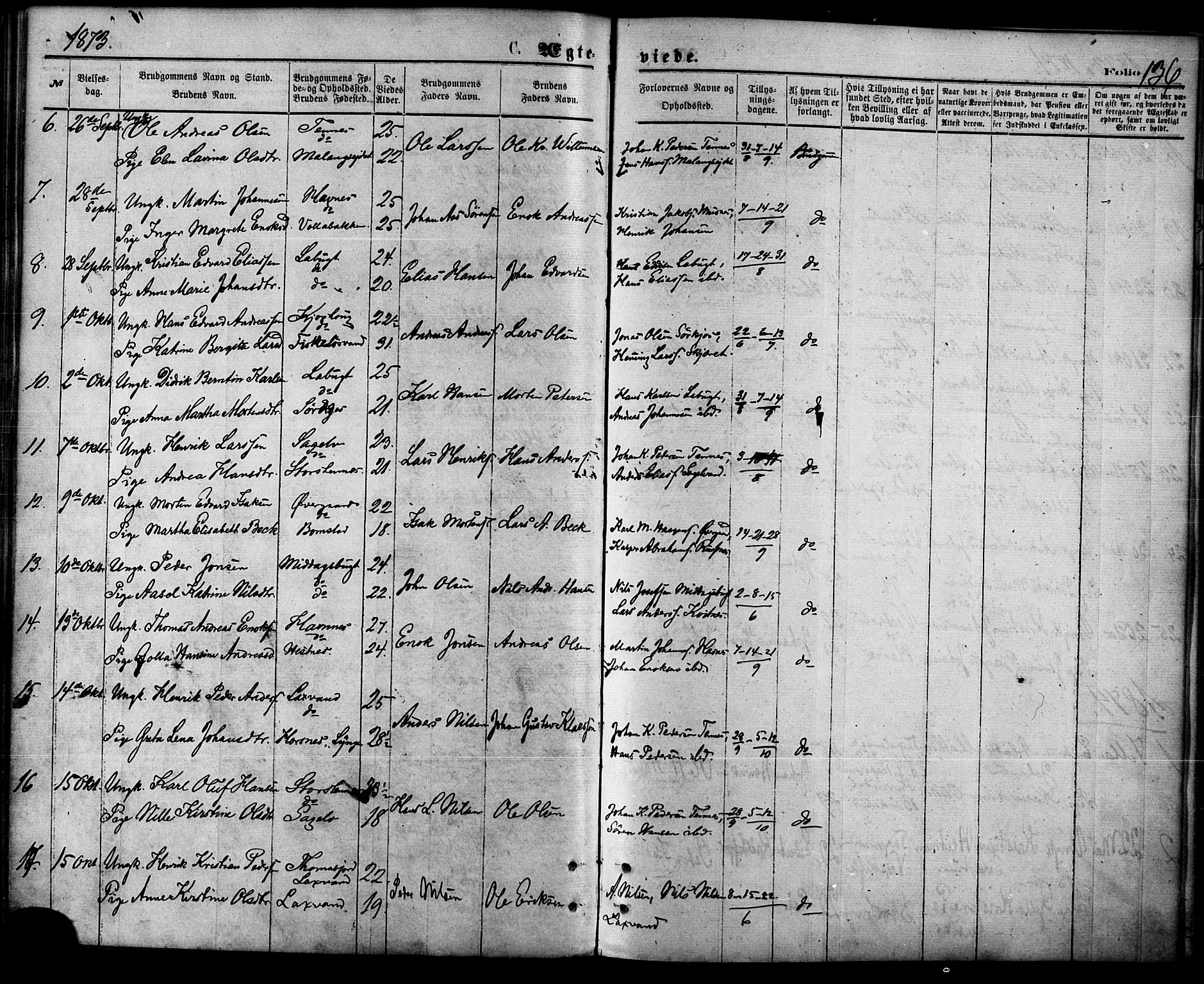 Balsfjord sokneprestembete, SATØ/S-1303/G/Ga/L0004kirke: Parish register (official) no. 4, 1871-1883, p. 136