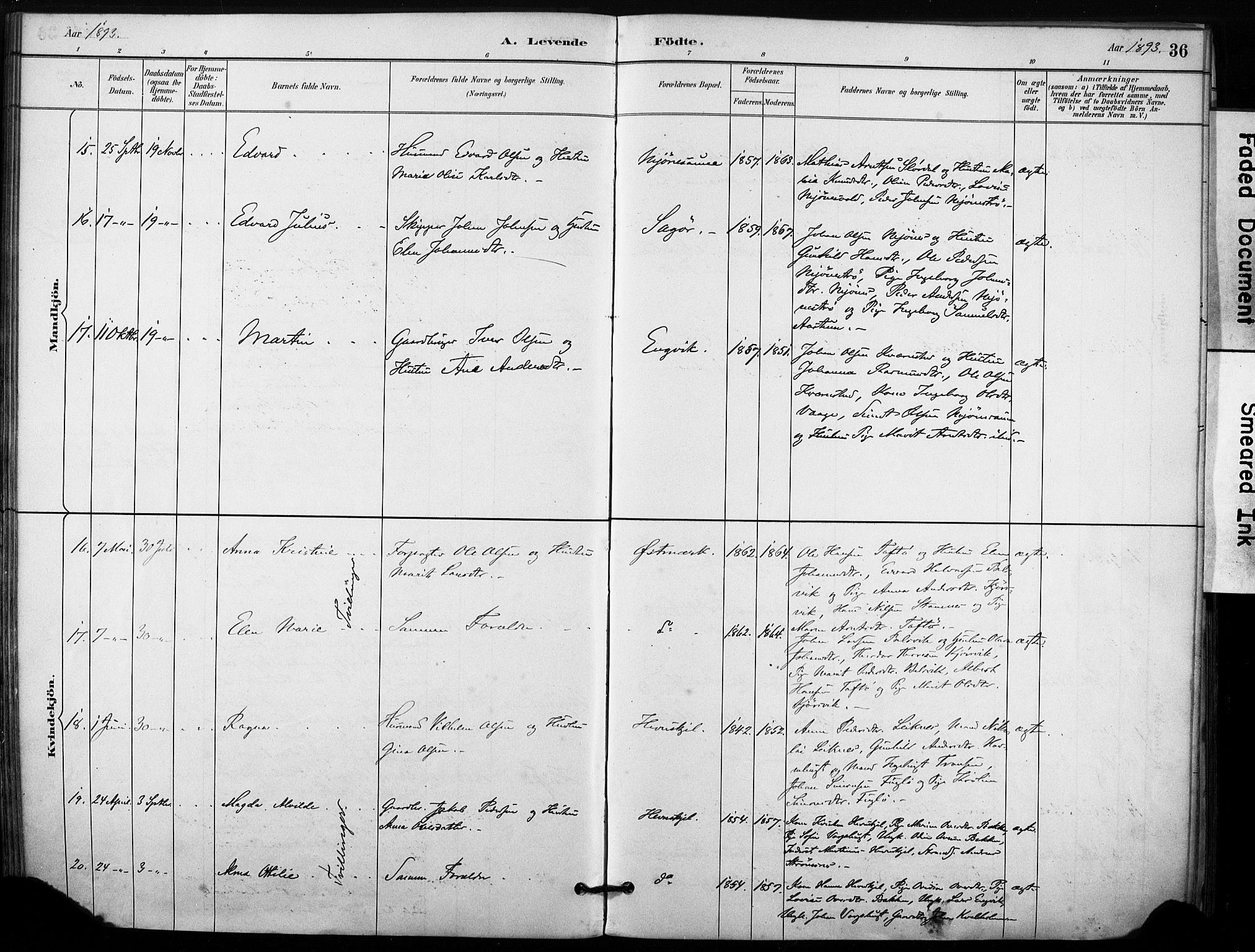 Ministerialprotokoller, klokkerbøker og fødselsregistre - Sør-Trøndelag, AV/SAT-A-1456/633/L0518: Parish register (official) no. 633A01, 1884-1906, p. 36