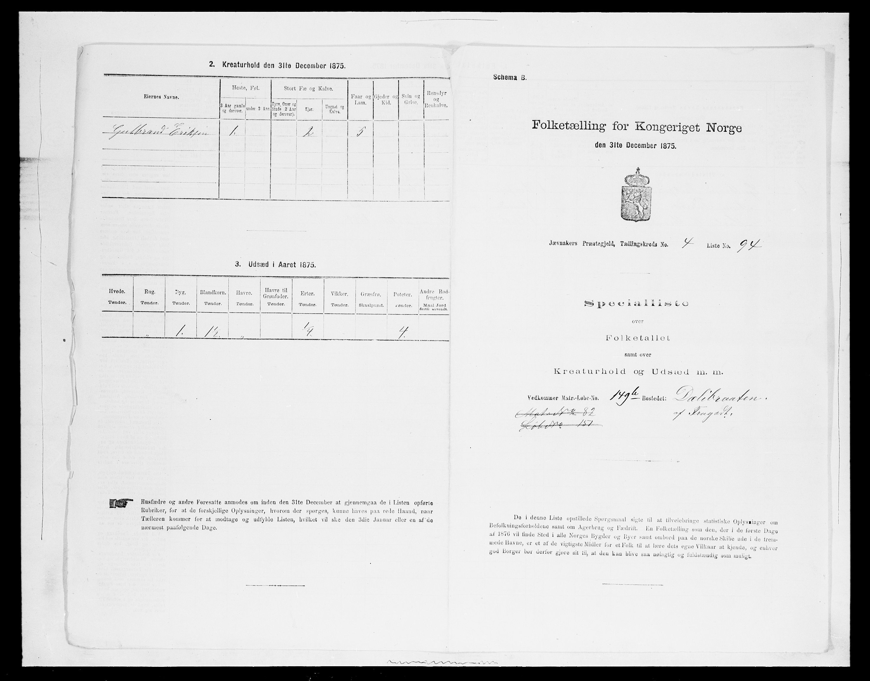 SAH, 1875 census for 0532P Jevnaker, 1875, p. 801