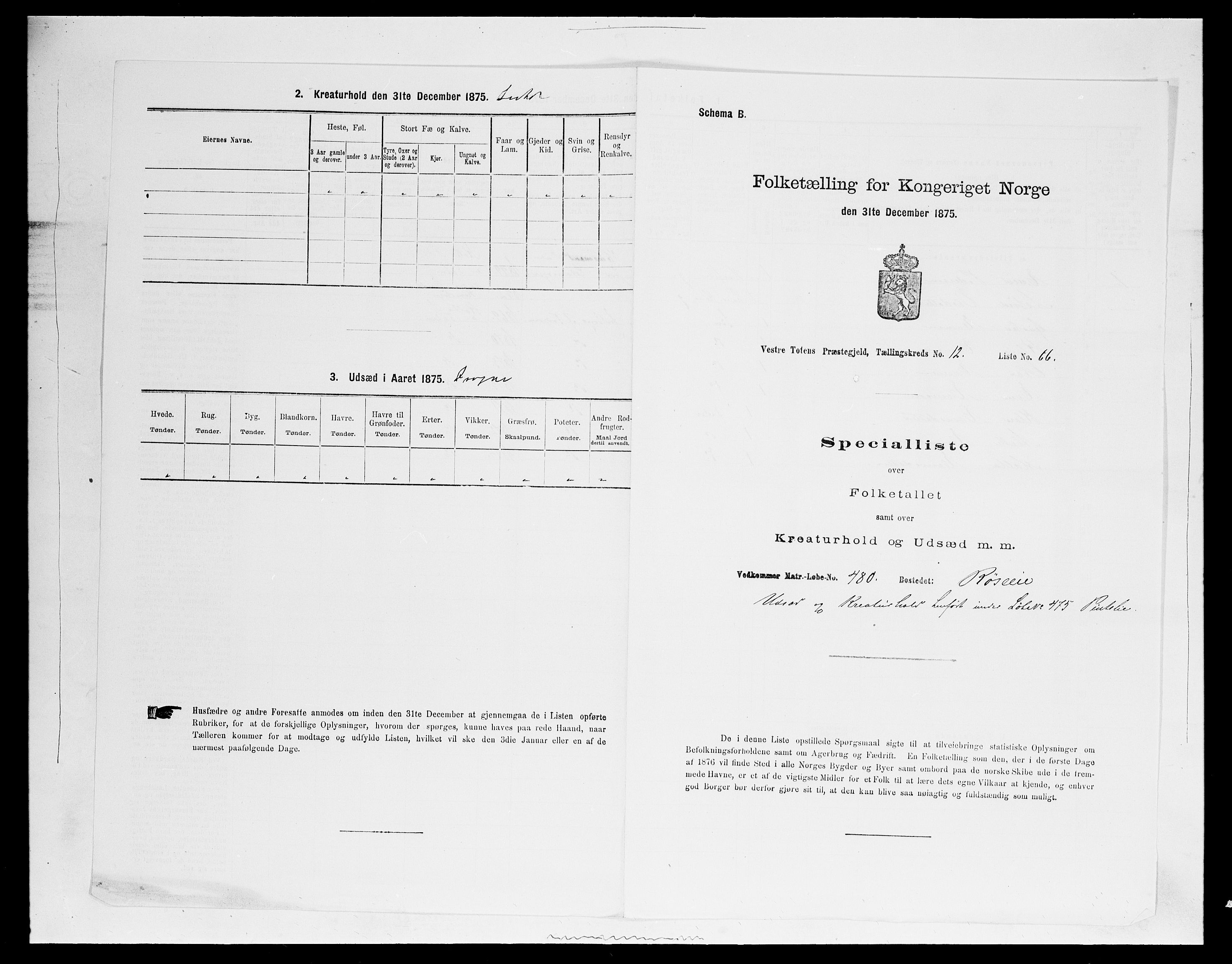 SAH, 1875 census for 0529P Vestre Toten, 1875, p. 2332