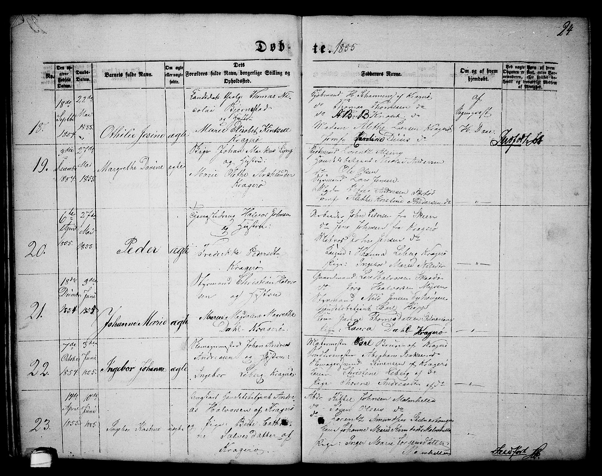 Kragerø kirkebøker, SAKO/A-278/G/Ga/L0004: Parish register (copy) no. 4, 1853-1865, p. 24