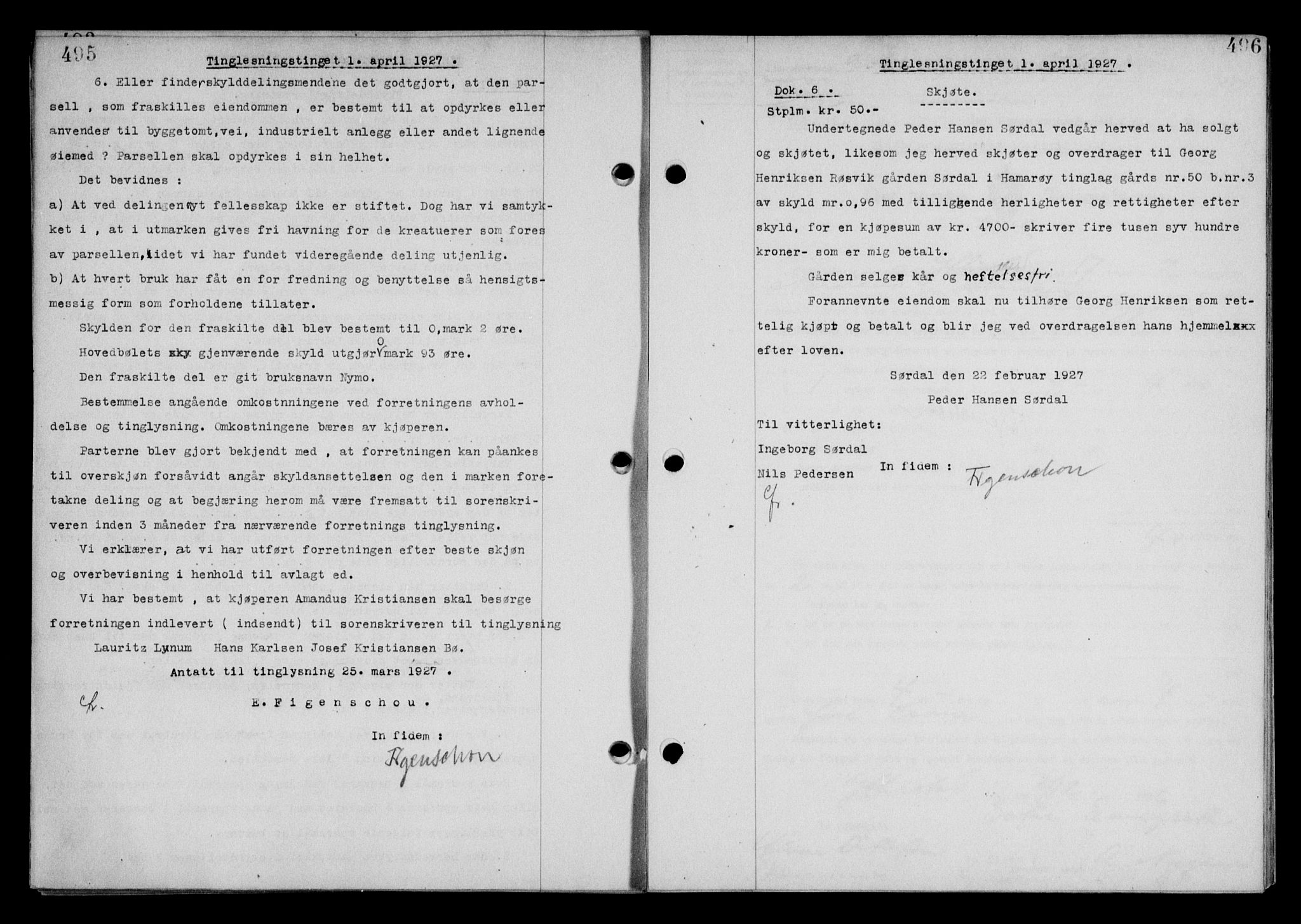 Steigen og Ofoten sorenskriveri, SAT/A-0030/1/2/2C/L0014: Mortgage book no. 13 og 15, 1926-1927, Deed date: 01.04.1927