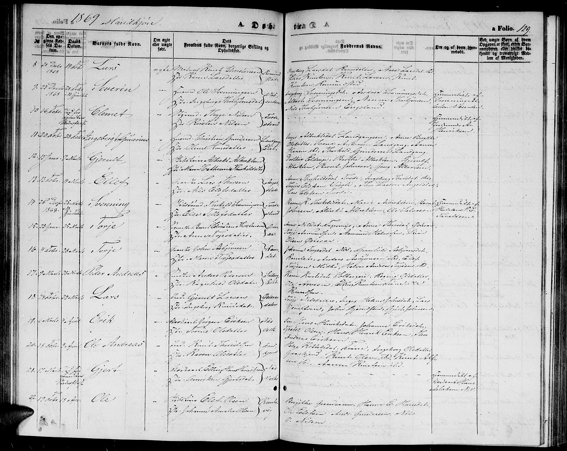 Holt sokneprestkontor, AV/SAK-1111-0021/F/Fb/L0008: Parish register (copy) no. B 8, 1858-1871, p. 129