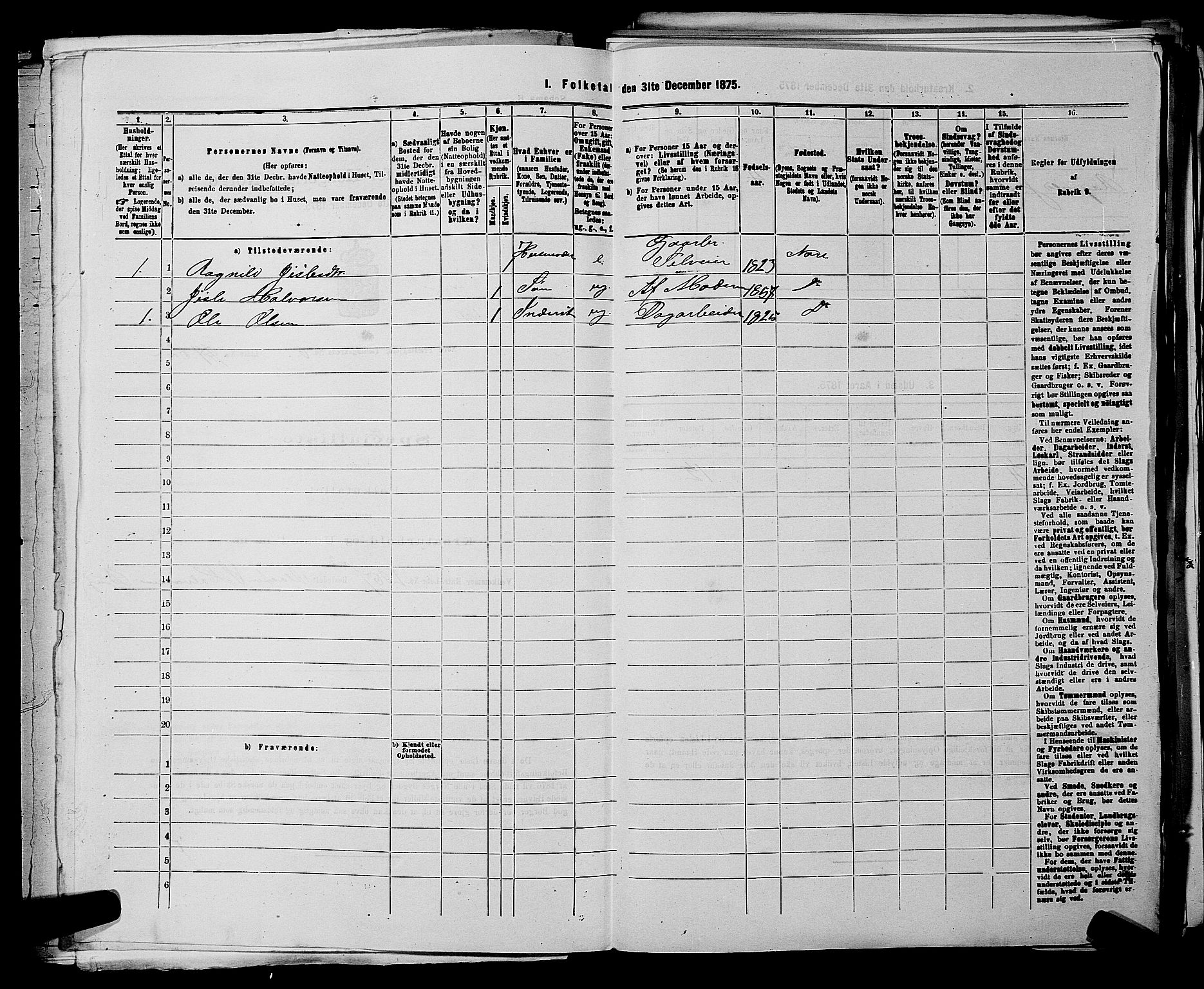 SAKO, 1875 census for 0633P Nore, 1875, p. 727