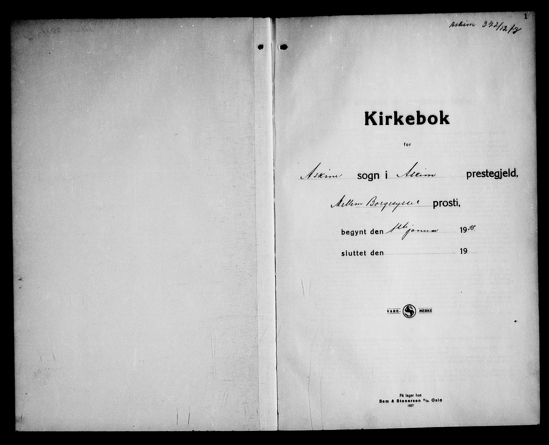 Askim prestekontor Kirkebøker, AV/SAO-A-10900/G/Ga/L0004: Parish register (copy) no. 4, 1938-1947, p. 1