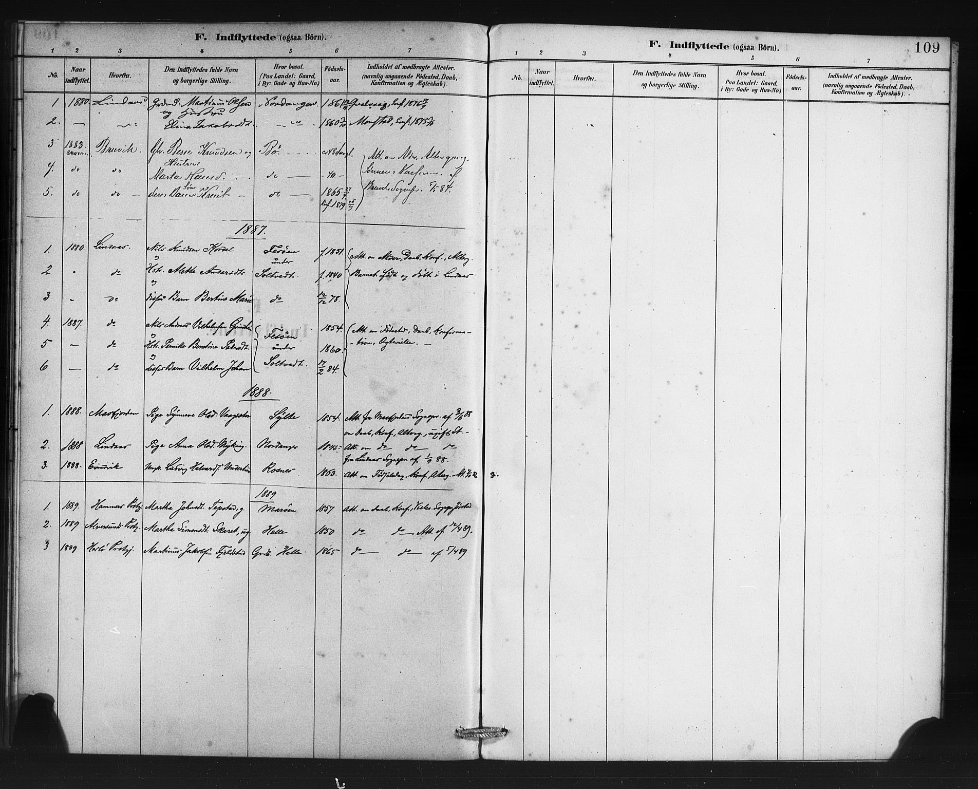 Manger sokneprestembete, AV/SAB-A-76801/H/Haa: Parish register (official) no. C 1, 1881-1890, p. 109