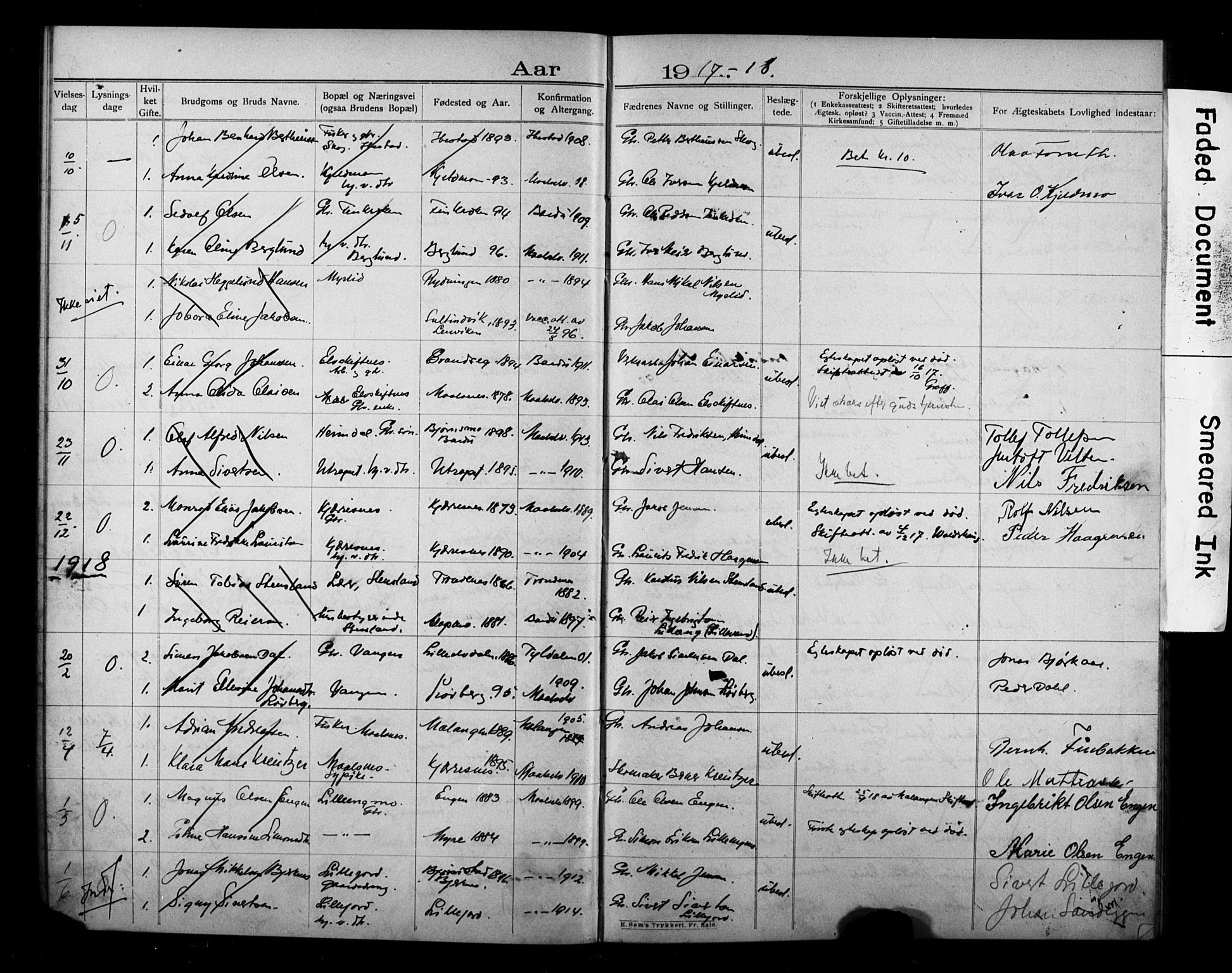 Målselv sokneprestembete, AV/SATØ-S-1311/I/Id/L0040: Banns register no. 40, 1906-1918