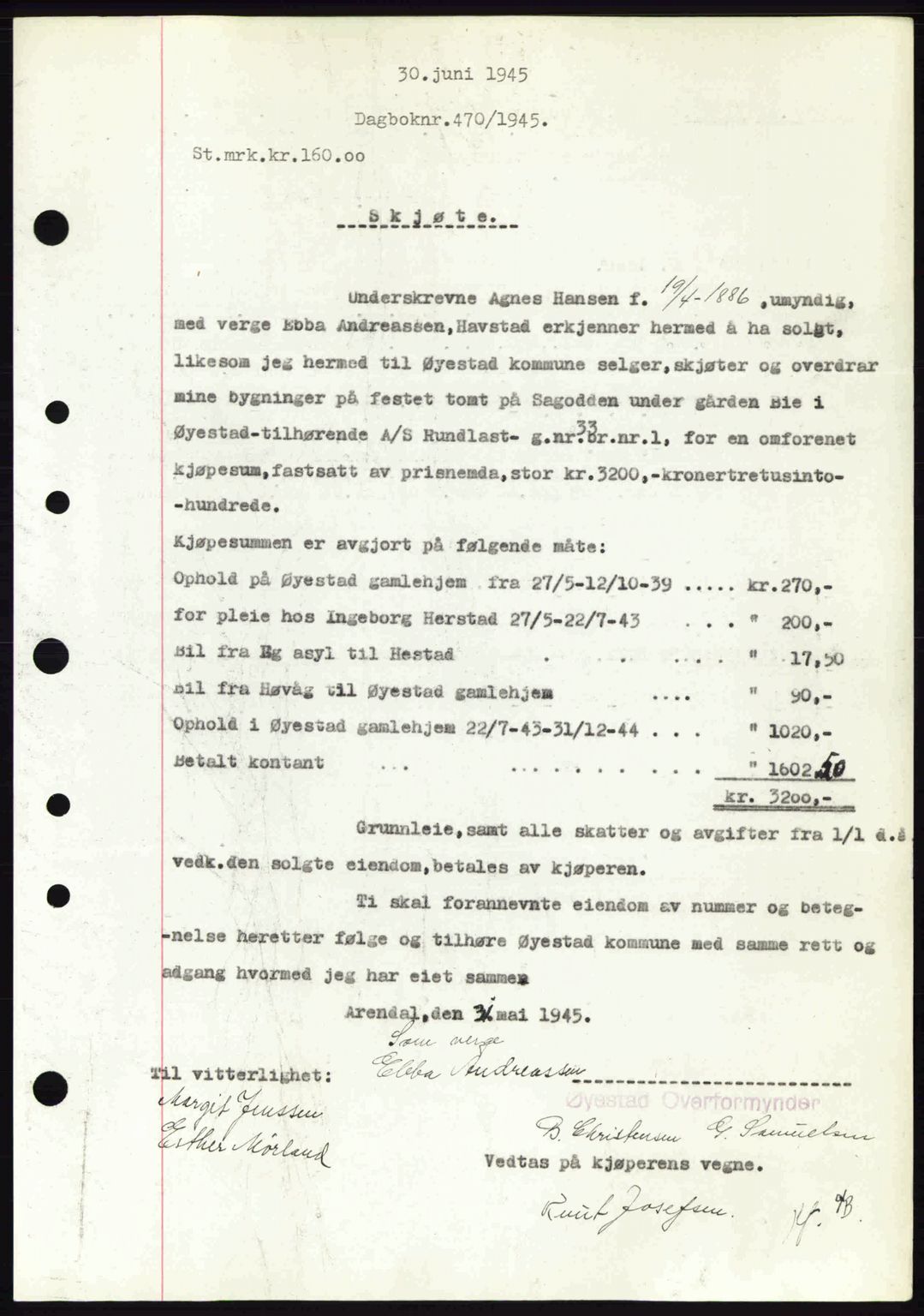 Nedenes sorenskriveri, SAK/1221-0006/G/Gb/Gba/L0052: Mortgage book no. A6a, 1944-1945, Diary no: : 470/1945