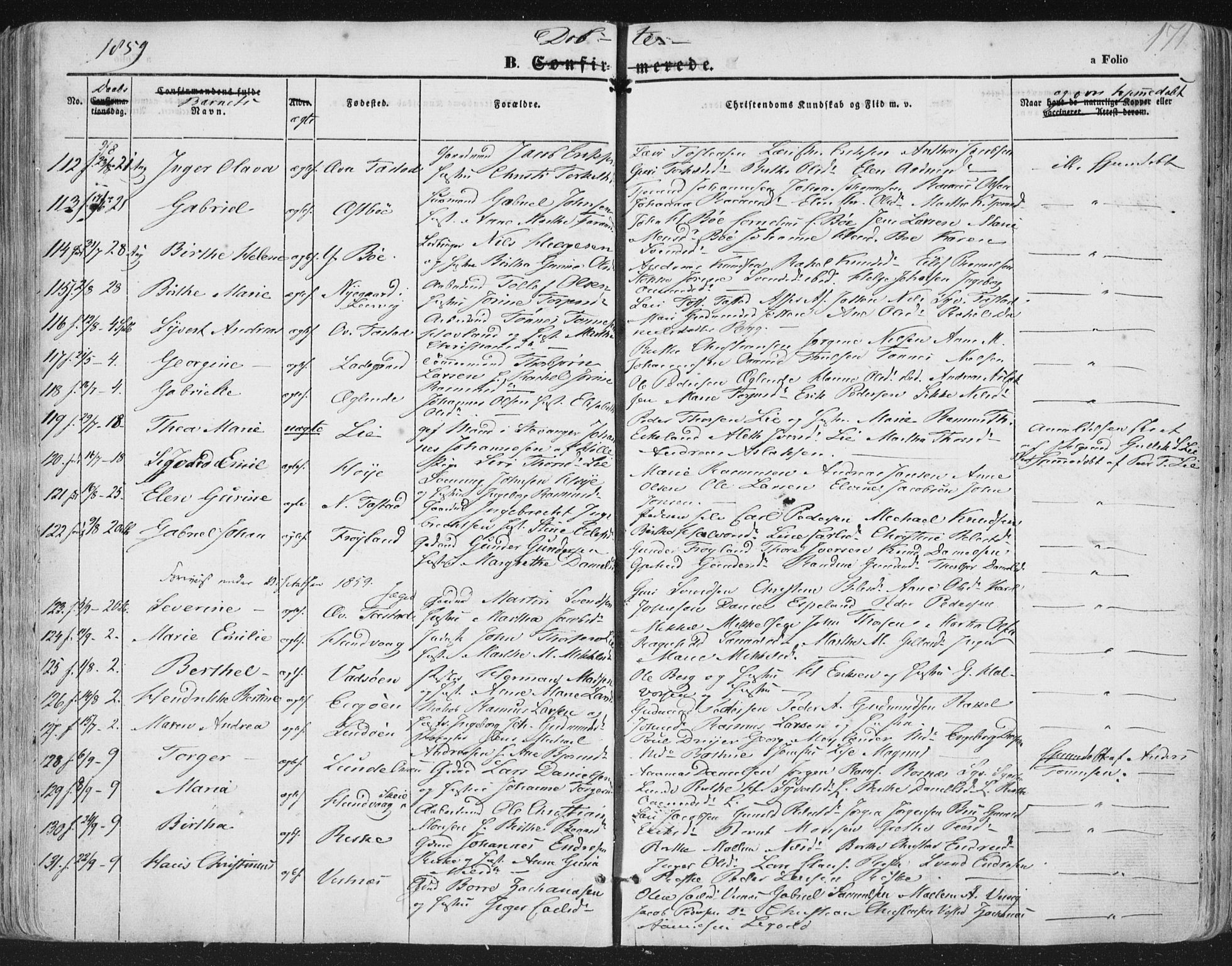 Hetland sokneprestkontor, AV/SAST-A-101826/30/30BA/L0002: Parish register (official) no. A 2, 1849-1869, p. 171