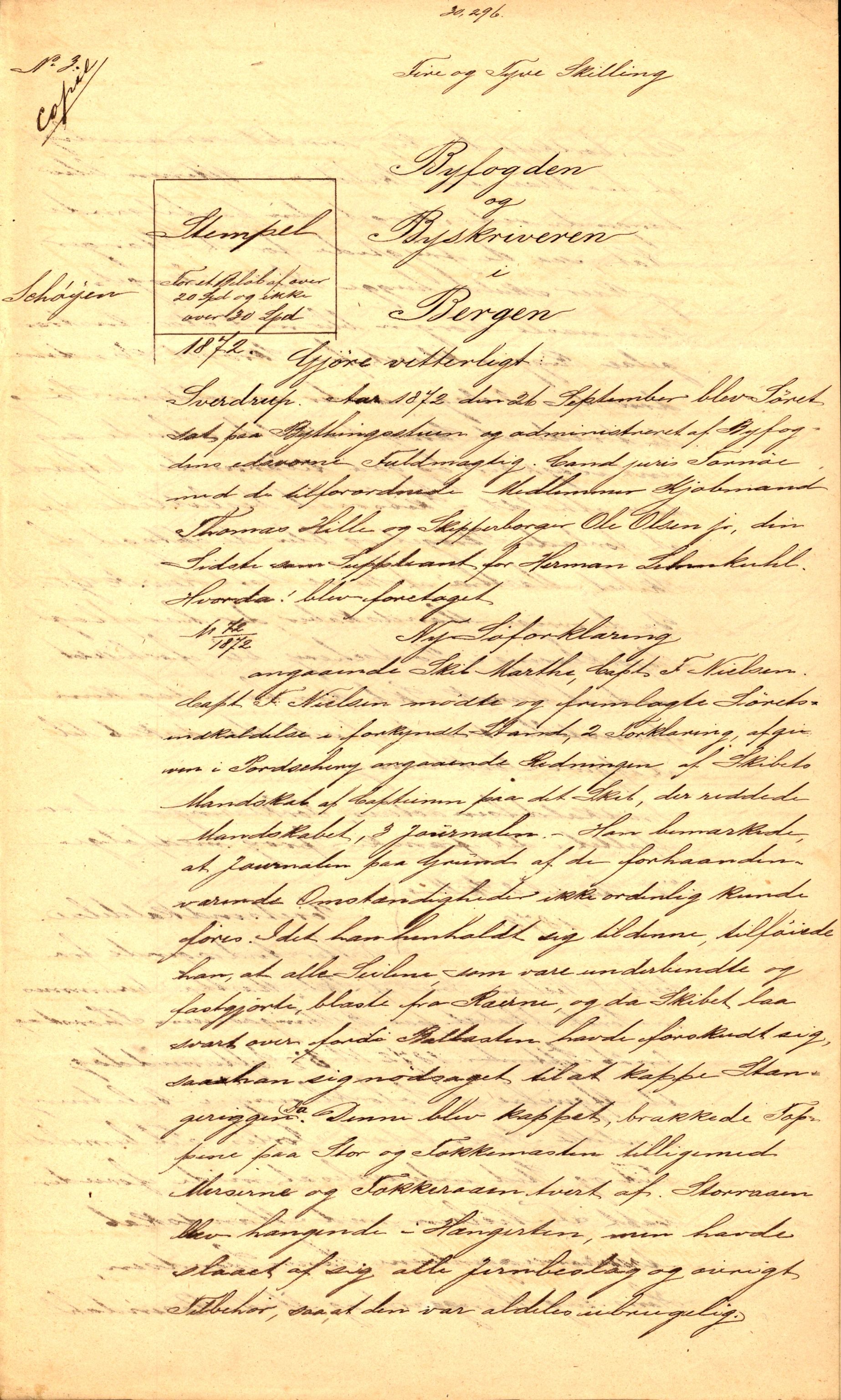 Pa 63 - Østlandske skibsassuranceforening, VEMU/A-1079/G/Ga/L0004/0007: Havaridokumenter / Martha, 1872