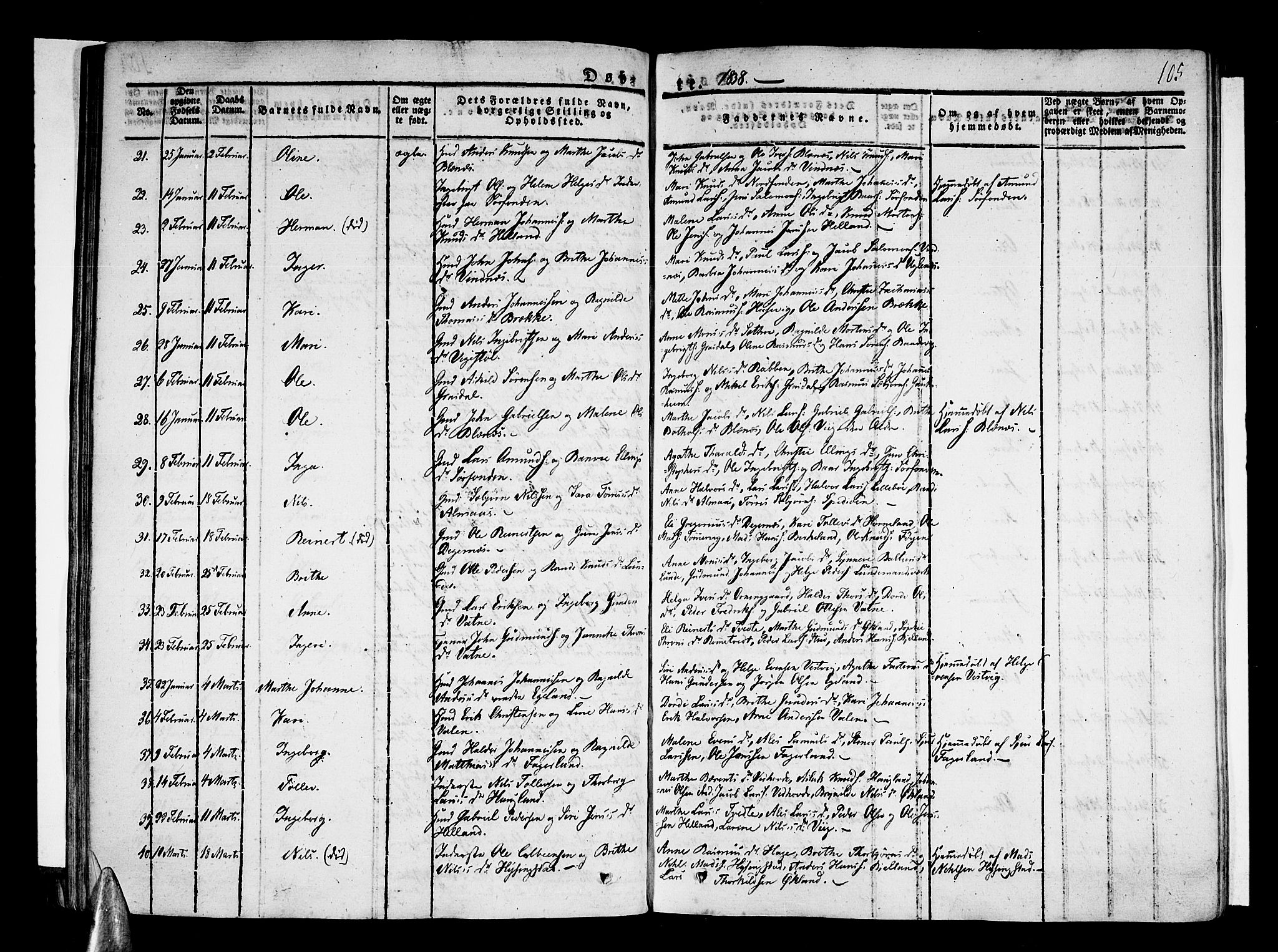 Stord sokneprestembete, SAB/A-78201/H/Haa: Parish register (official) no. A 6, 1826-1840, p. 105