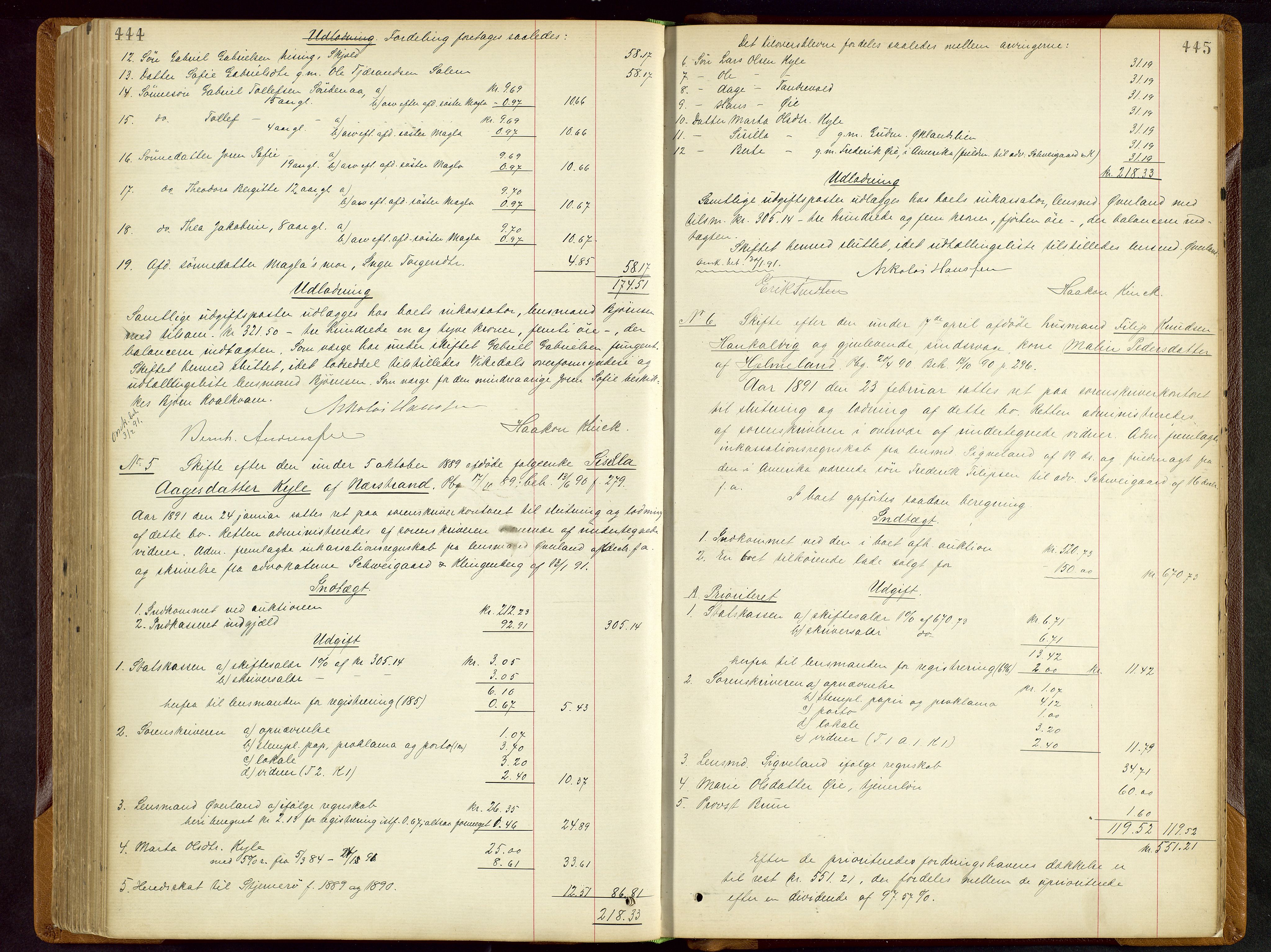 Ryfylke tingrett, AV/SAST-A-100055/001/IV/IVD/L0028: Skifteprotokoll, register i protokollen, 1885-1893, p. 444-445